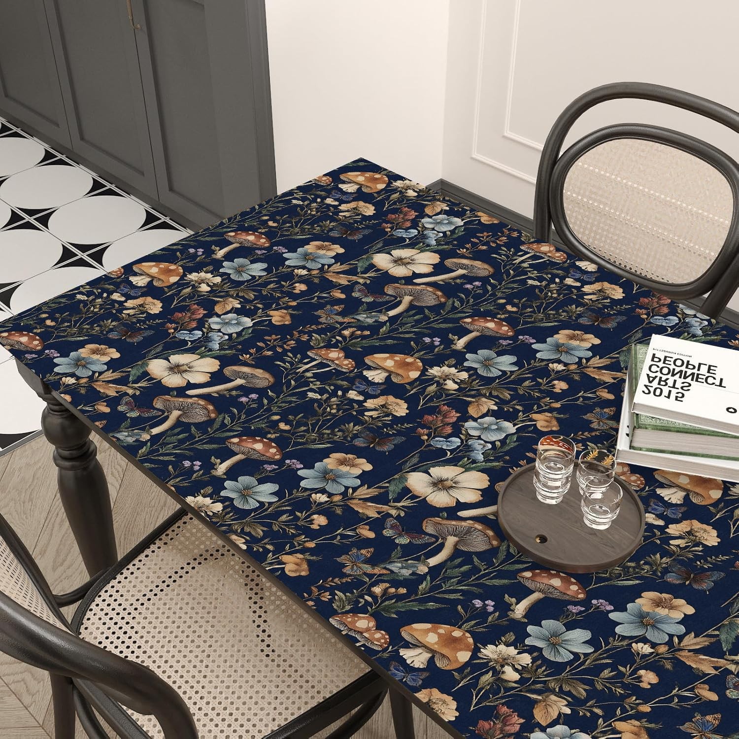 Froluya Mushroom Wallpaper Peel and Stick Dark Blue 16.9″ x 118.1″,
