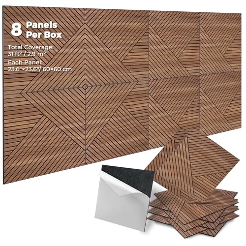3D Peel and Stick Acoustic Wall Panels – 8 Pack Self-Adhesive Wood Golden Maple