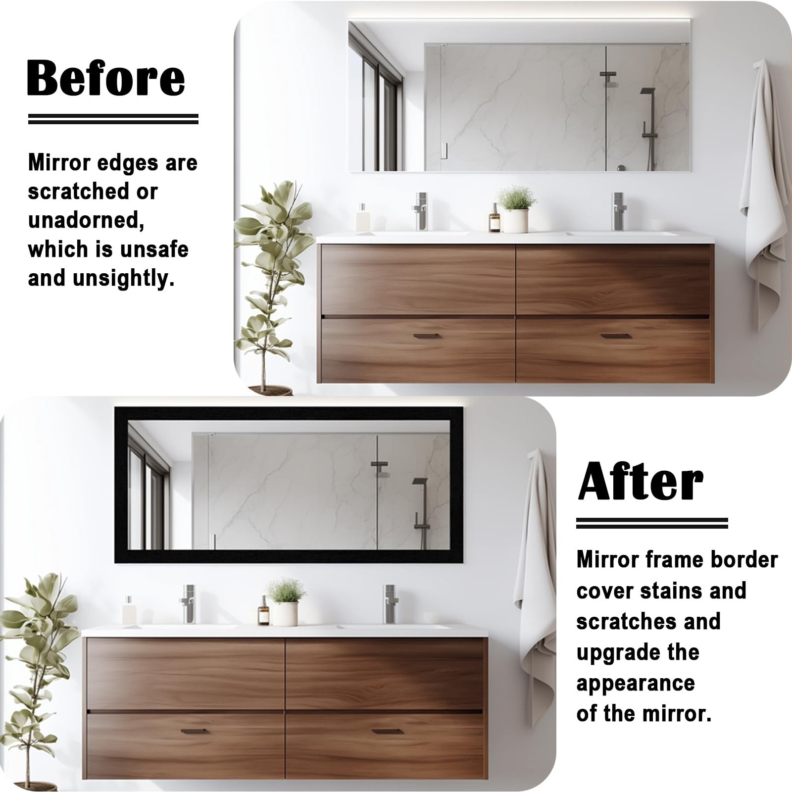 Alened 10M Black Wood Grain Mirror Frame Border Peel and 2»X393»,