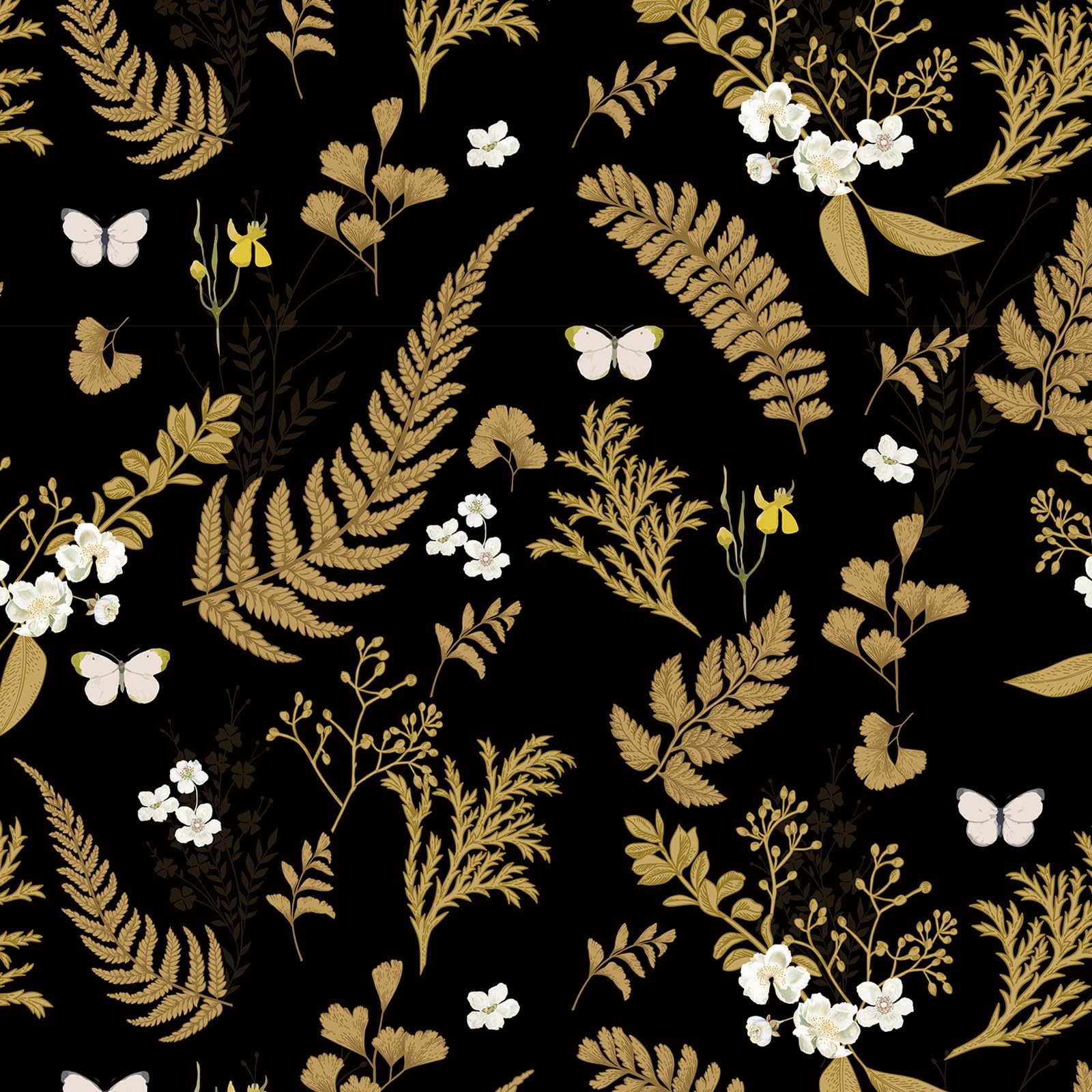 Timeet Vintage Wallpaper Peel and Stick Black 17.3″ x 80″, Gold