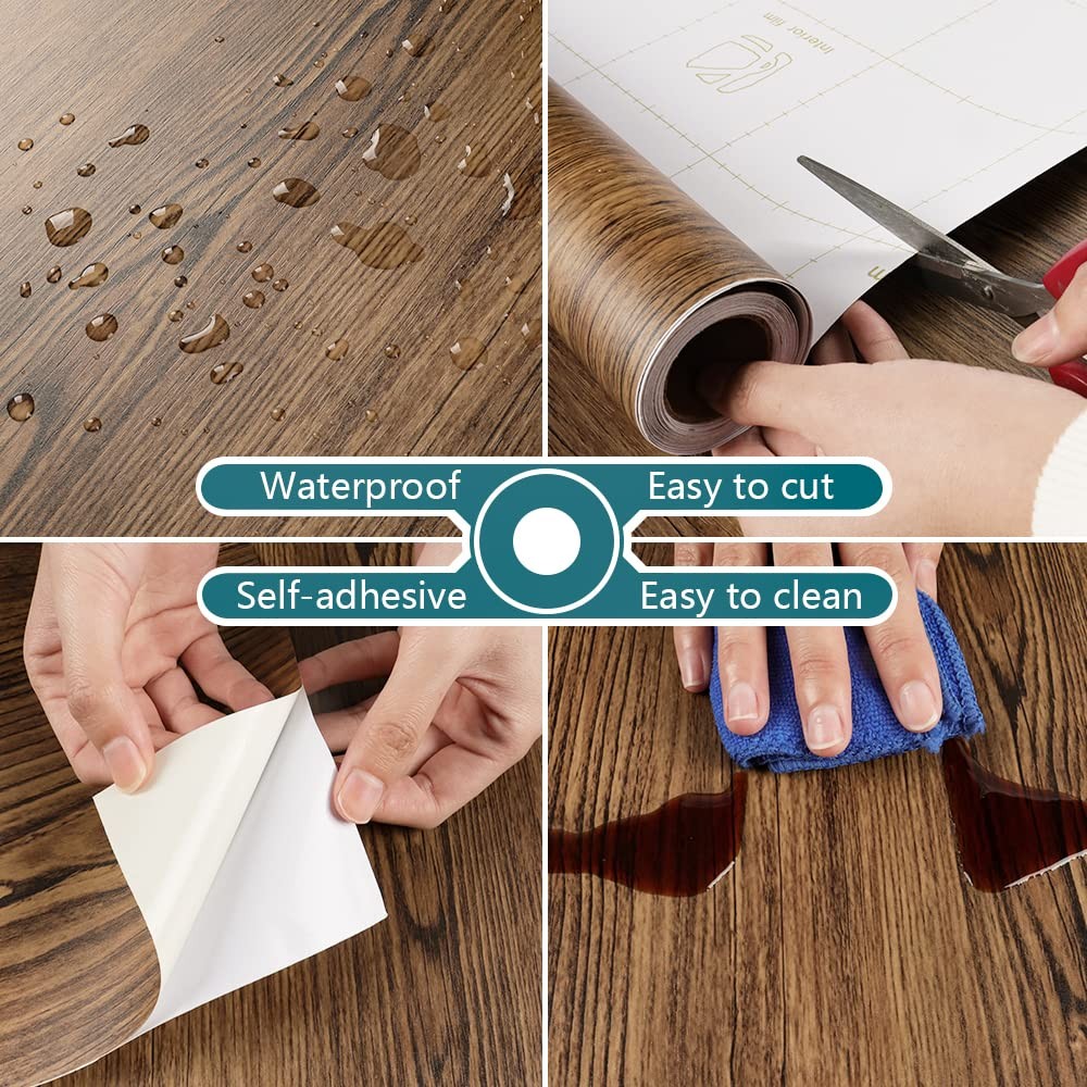 VEELIKE 15.7»x118» Thick Rustic Wood Wallpaper Peel and 15.7″ x 118″, Brown