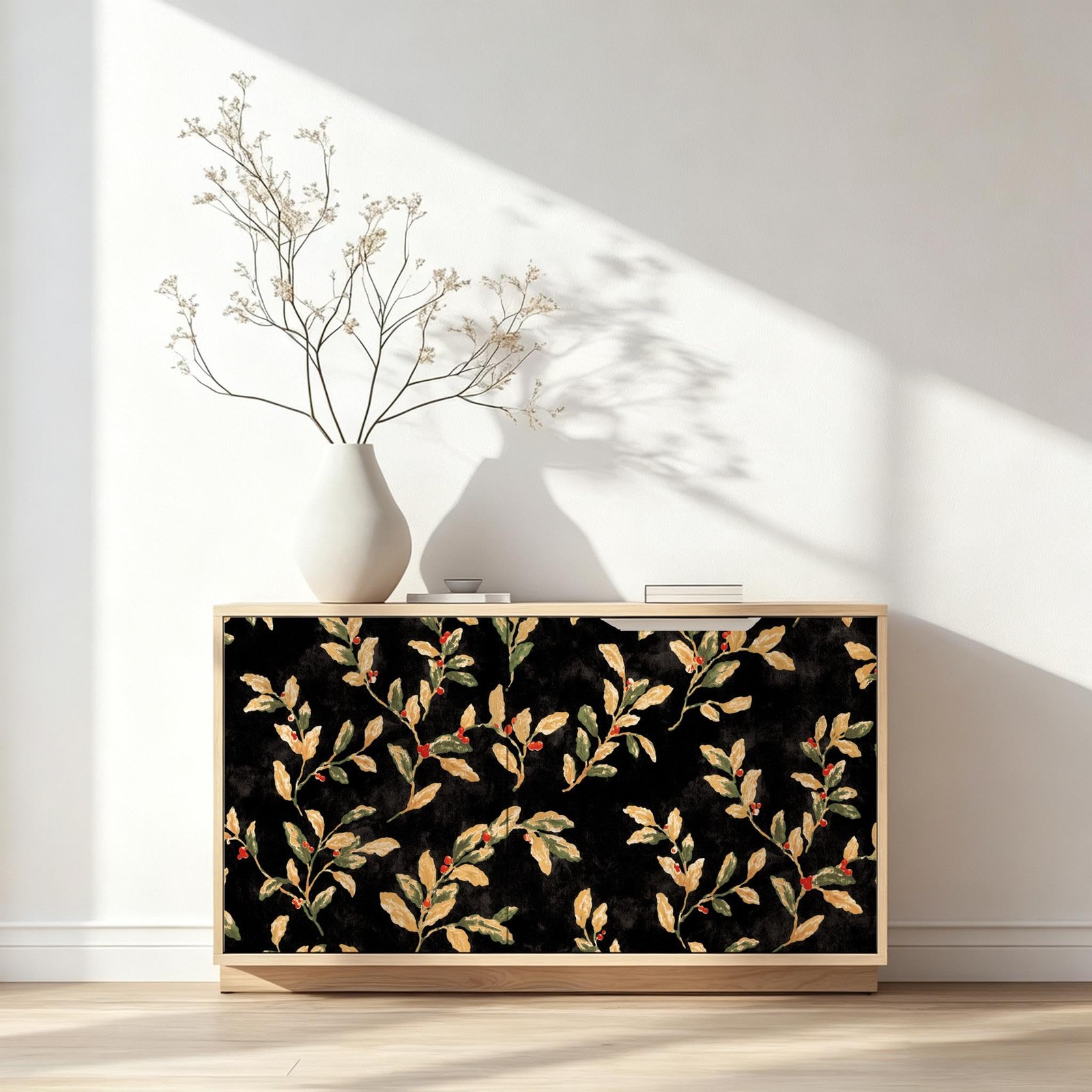 Peel and Stick Wallpaper Black Floral Vintage Gold 17.3″ x 118.1″, Black/Gold