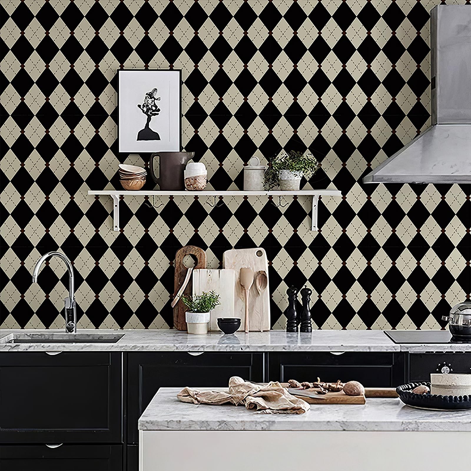 Simon&Siff Retro Checkered Peel and Stick Wallpaper 17.3″ x 78″, Black/White