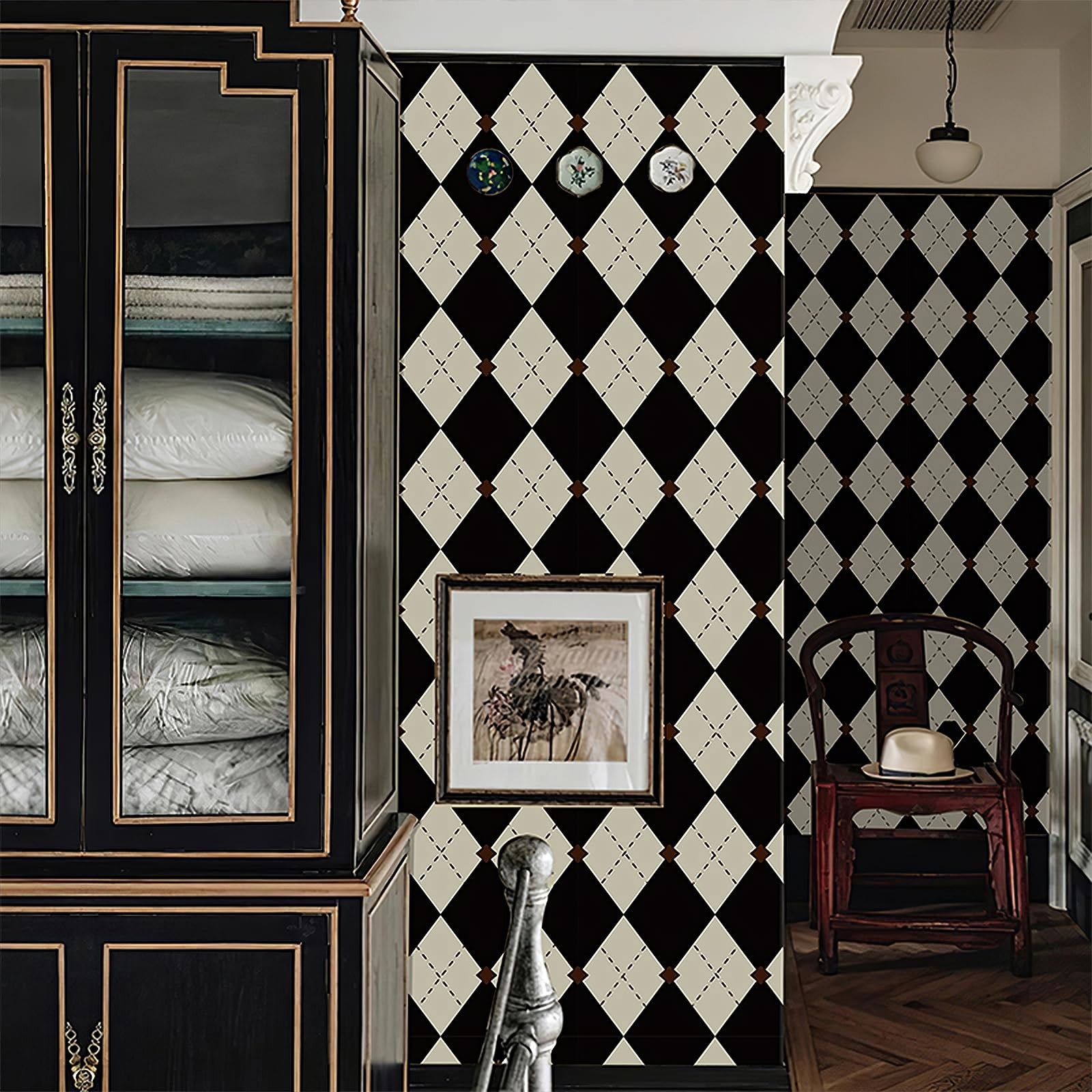 Simon&Siff Retro Checkered Peel and Stick Wallpaper 17.3″ x 78″, Black/White