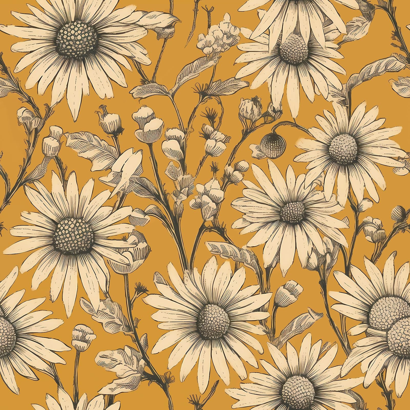 Livelynine Retro Daisy Wallpaper Farmhouse Yellow 17.5″ x 78.8″,