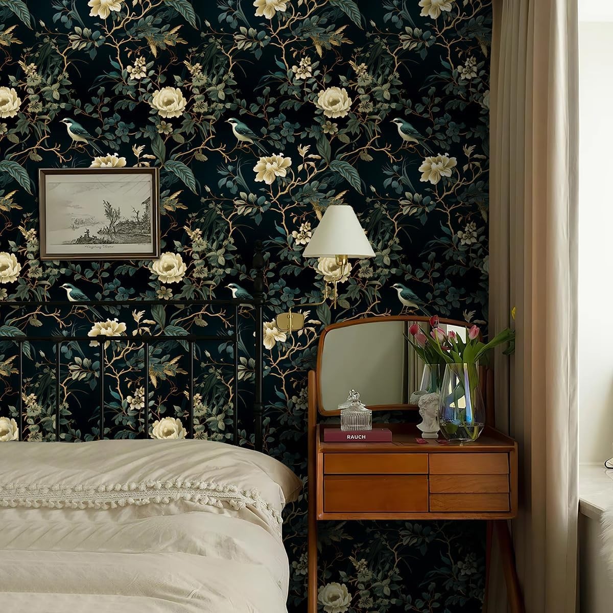 Dark Floral Peel and Stick Wallpaper 16.9inch x 118.1inch,