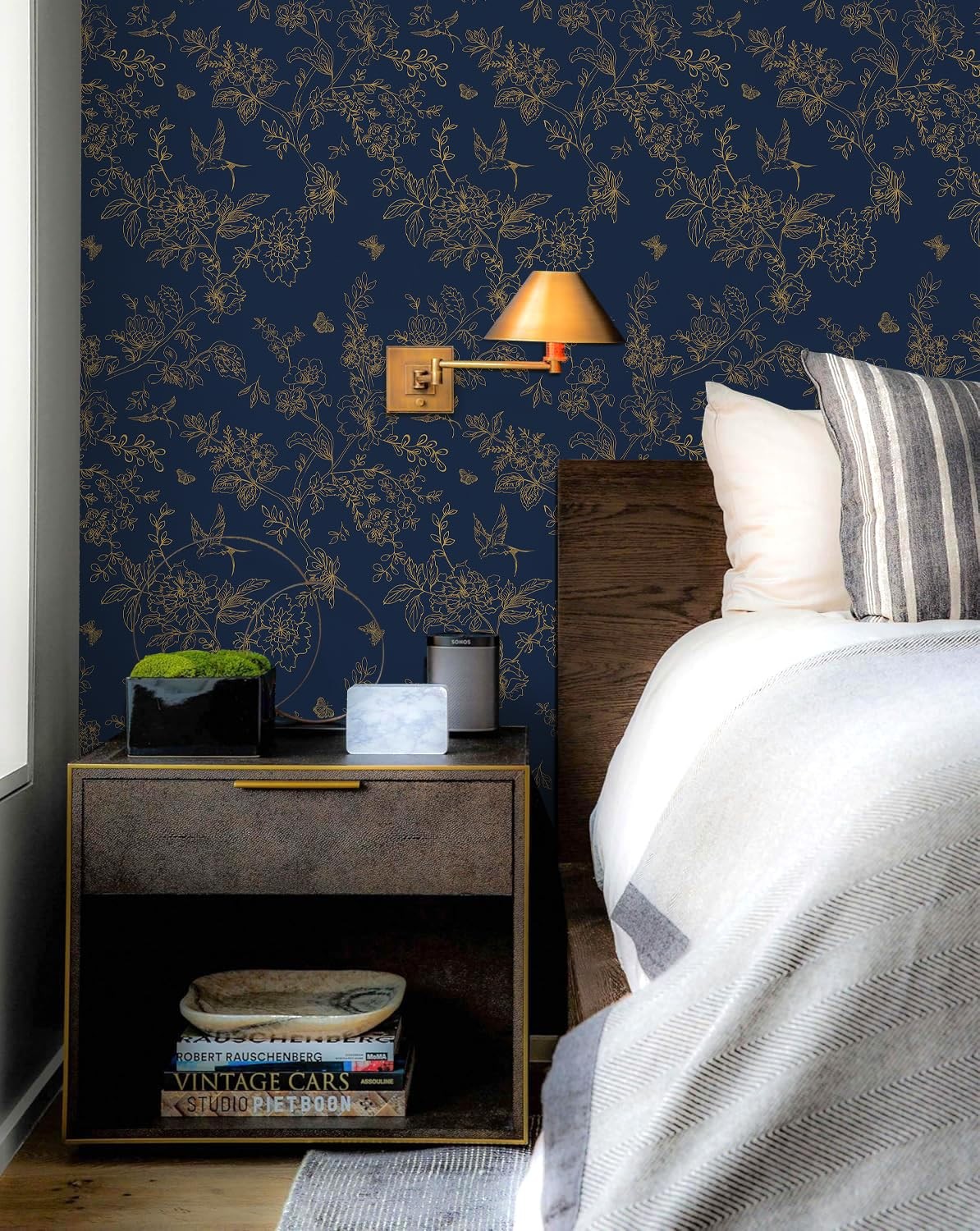 Froluya Dark Blue and Gold Vintage Floral 17.7″ x 393.7″,