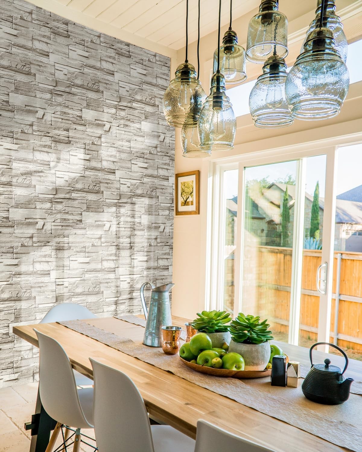 Jeweluck Stone Wallpaper Peel and Stick Brick 17.7″ x 118.1″, A Beige