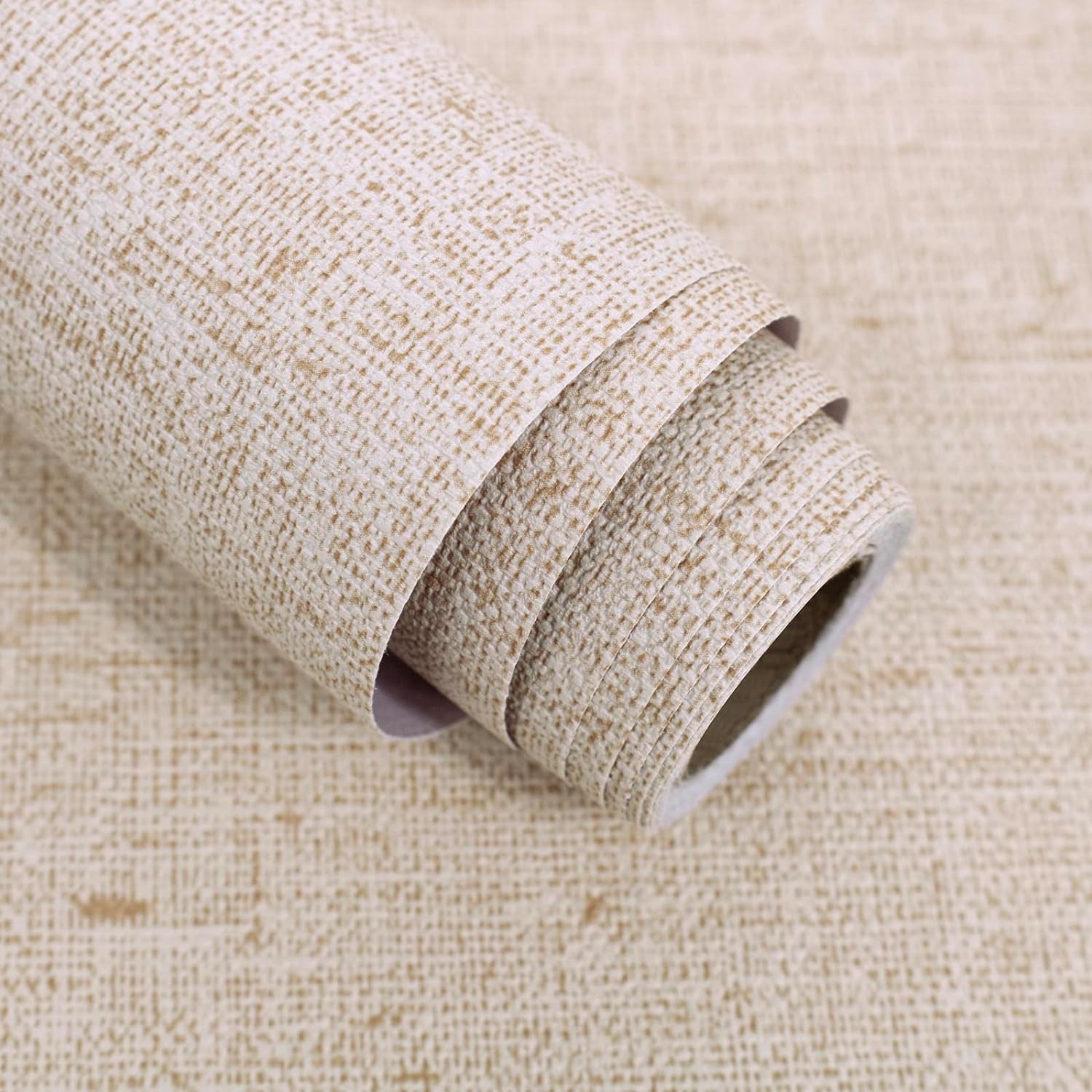 Beige Grasscloth Peel and Stick Wallpaper 15.7" x 196.8",