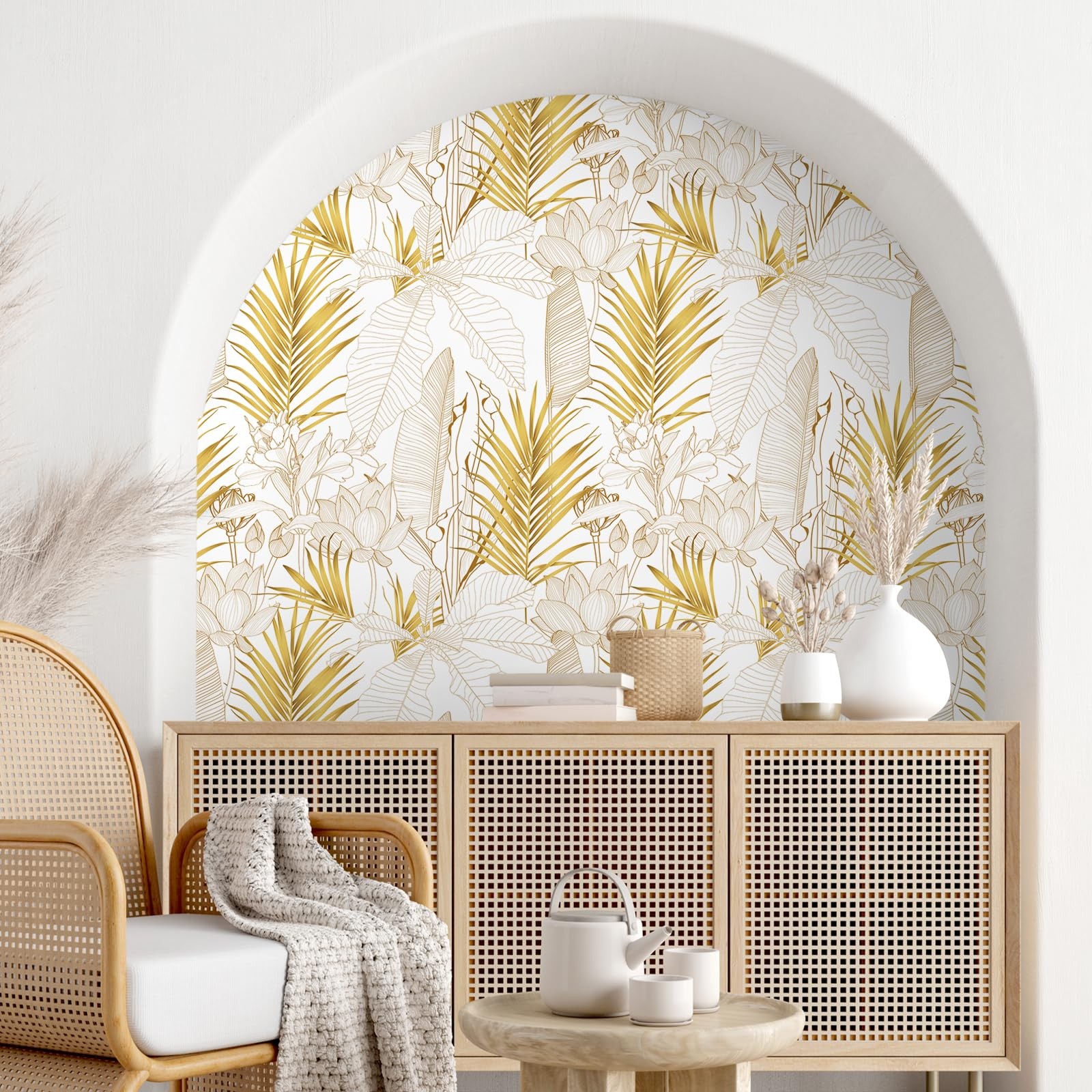 VEELIKE Boho Gold Tropical Peel and Stick Exotic Palm 17.7″ x 118″,