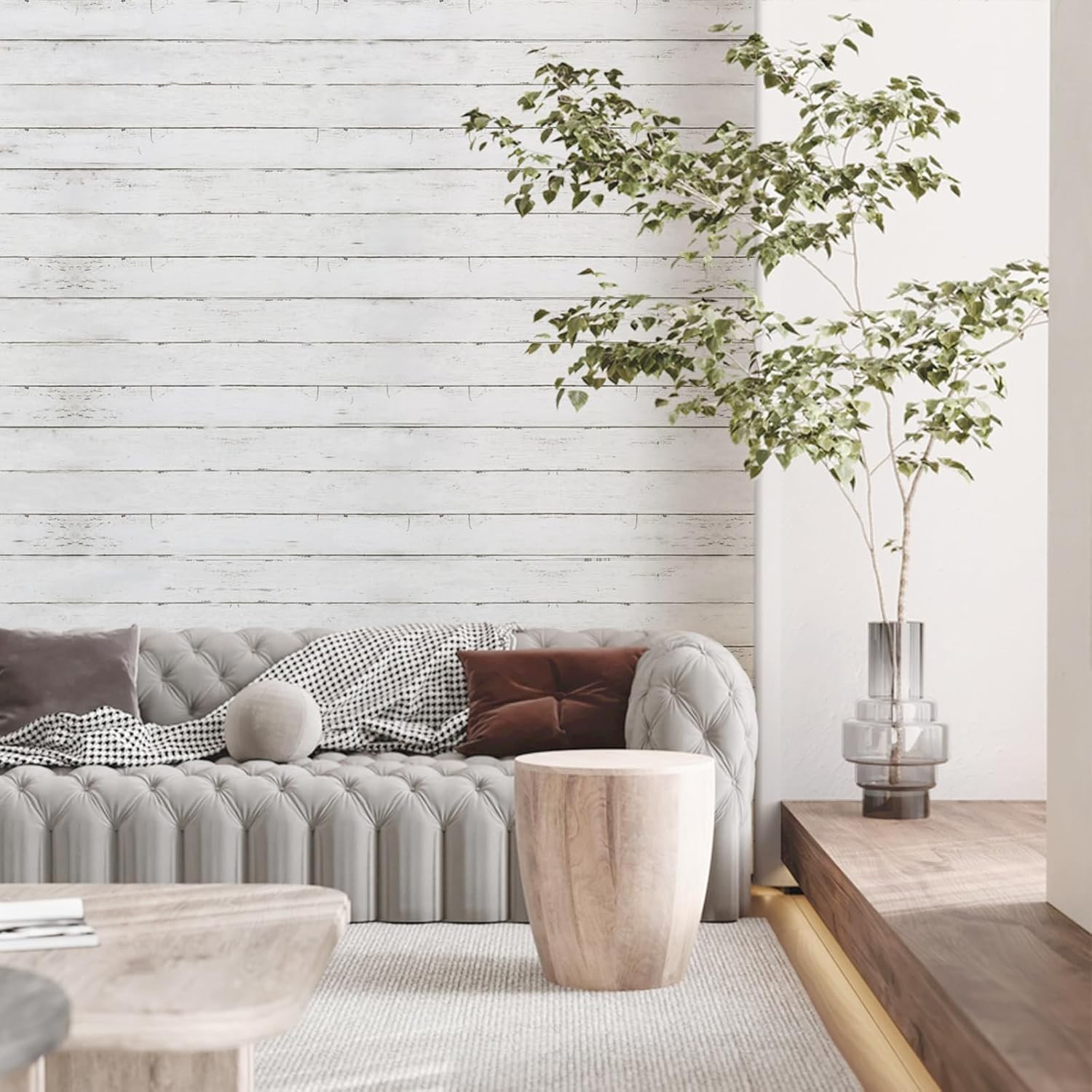 Abyssaly Peel and Stick Wallpaper 17.7" x 511.8", White/Gray