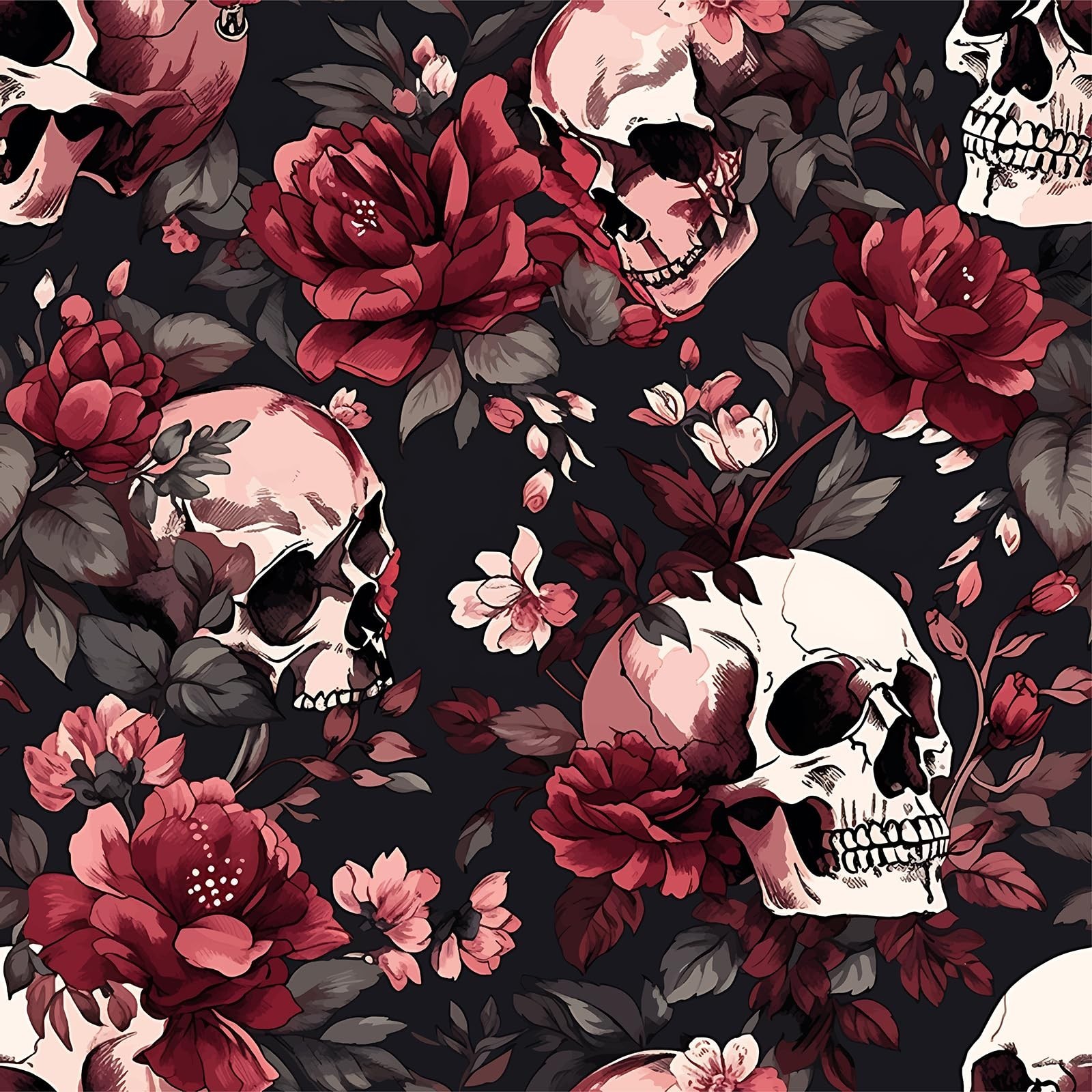 Skull Floral Peel and Stick Wallpaper Boho Removable Contact Paper, 17.7″×1