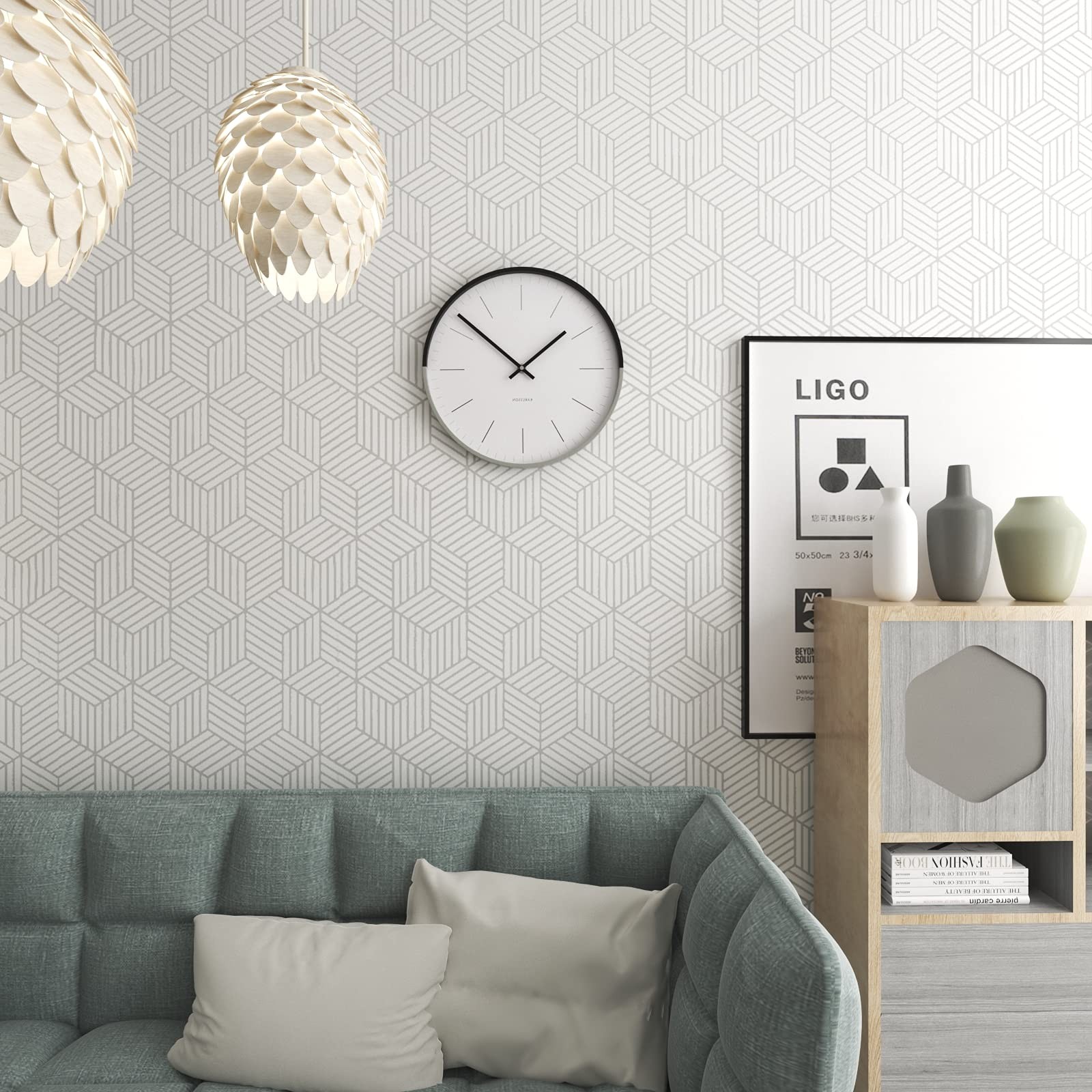 MelunMer White and Silver Peel Stick Wallpaper 17.7″ x 118″,