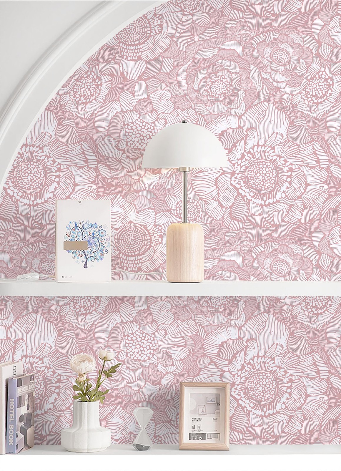 HeloHo Pink Peel and Stick Wallpaper Floral 17.3″ x 78.7″, Light