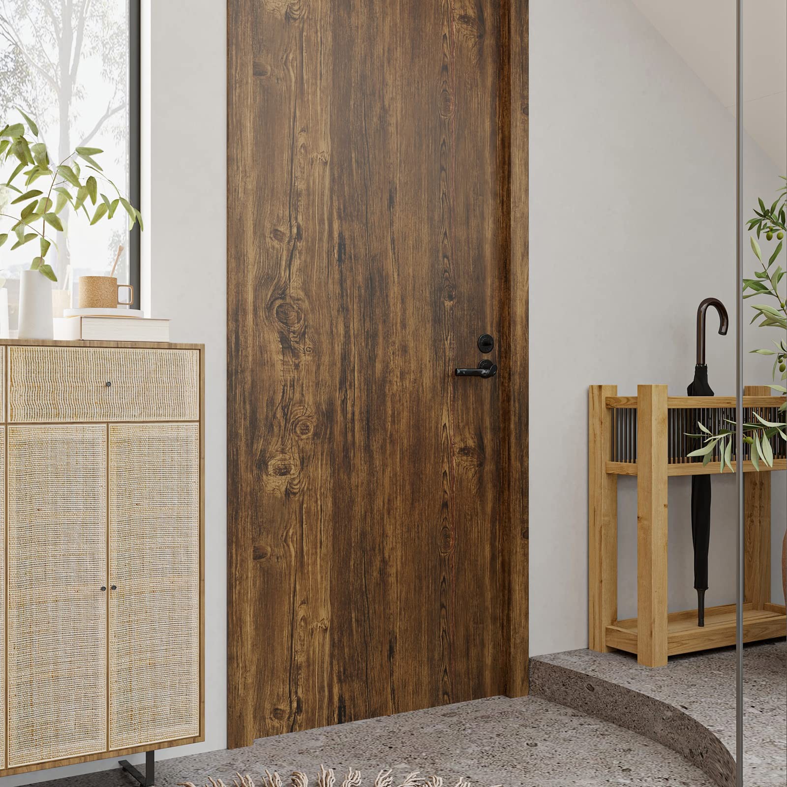 VEELIKE 15.7»x118» Thick Rustic Wood Wallpaper Peel and 15.7″ x 118″, Brown