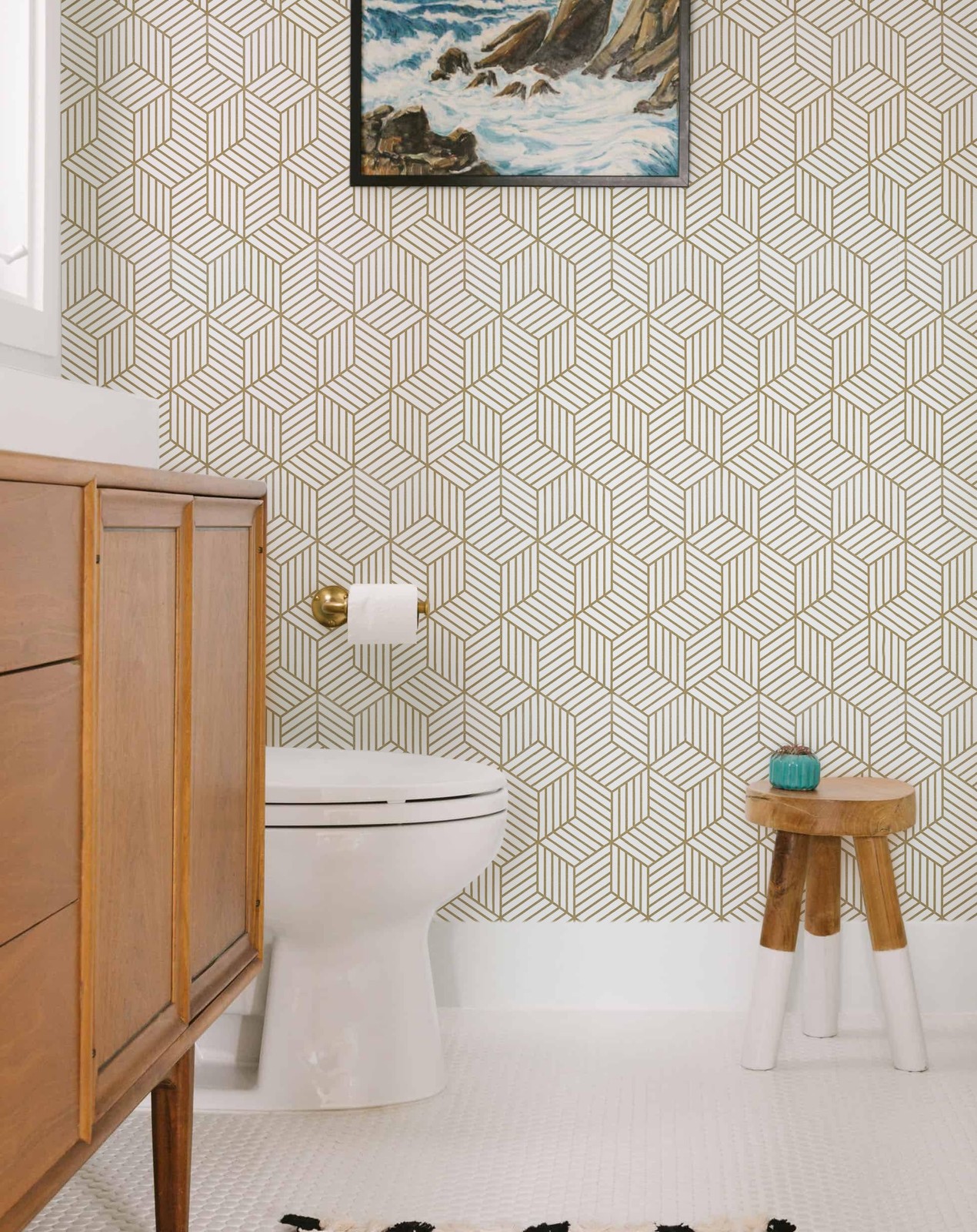 MelunMer Geometric Peel and Stick Wallpaper Gold 118In L 17.7″ x 118″,
