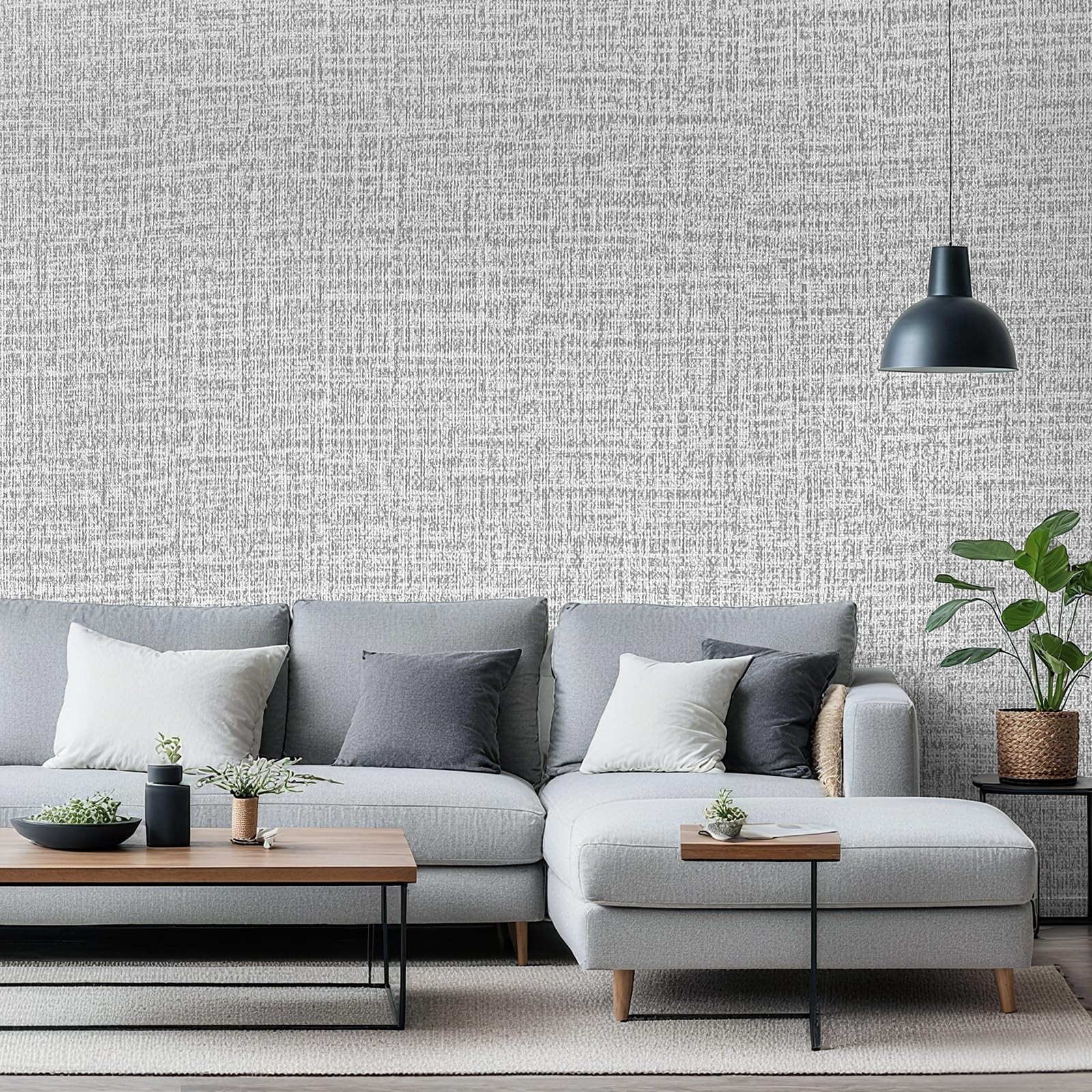 Vinjiasin Grasscloth Peel and Stick Wallpaper Vintage 15.7″ x 78.7″, Gray