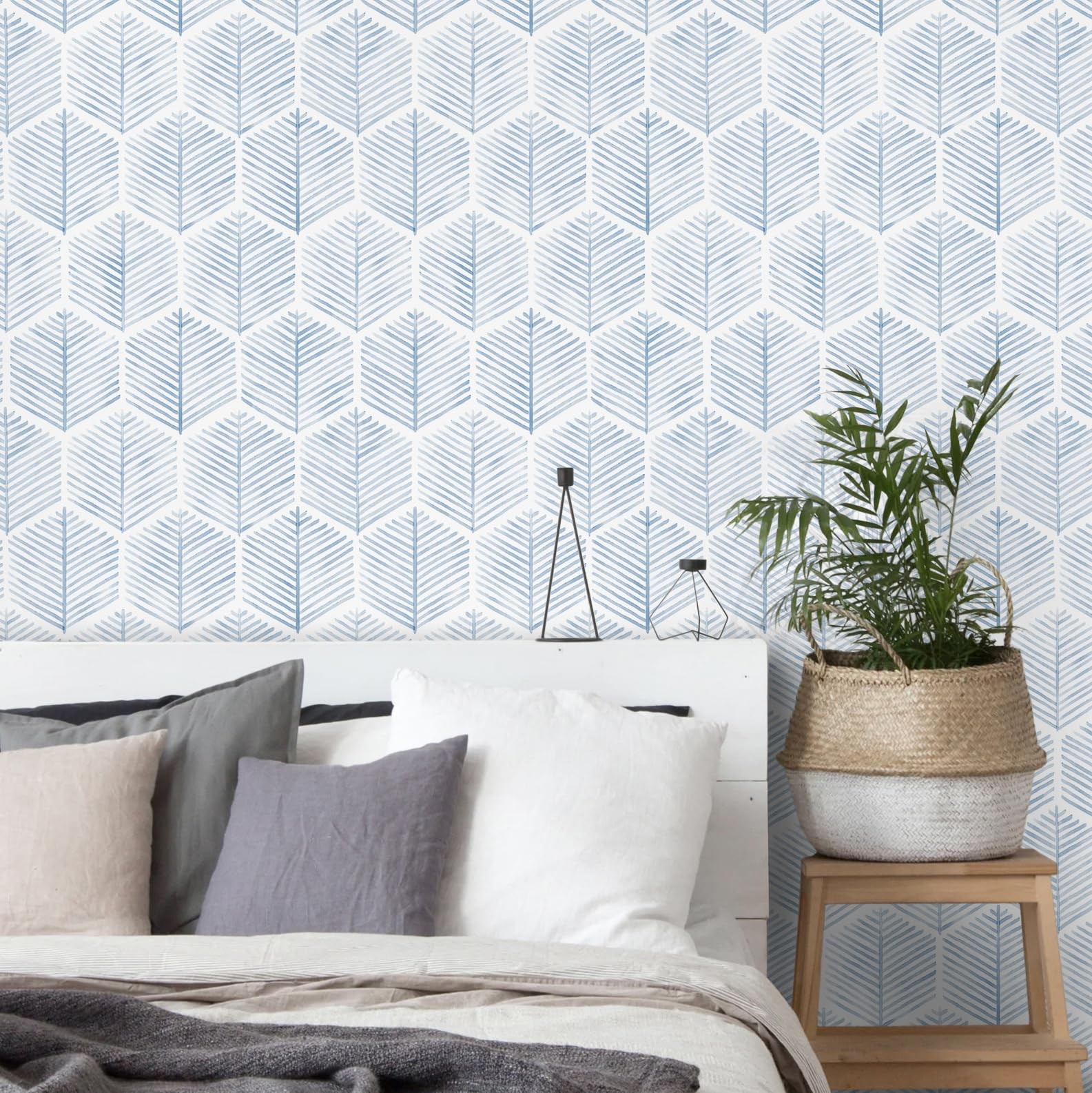 MelunMer Modern Peel and Stick Wallpaper Boho 78.7″×17.3″ （9.5 sq.ft）, Blue