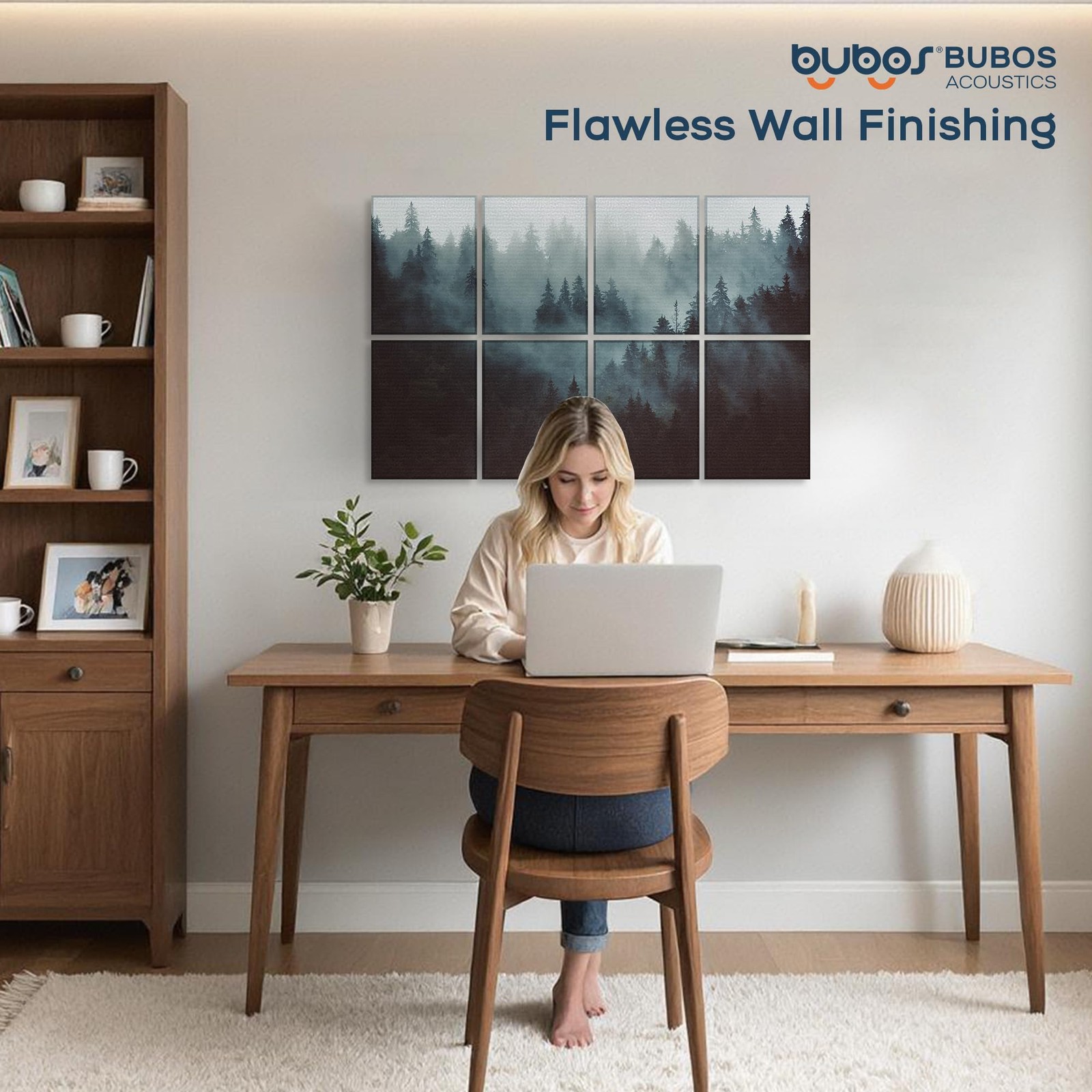 BUBOS 8 Pcs Art Acoustic Wall 48 * 32 Inches, Fog Forest