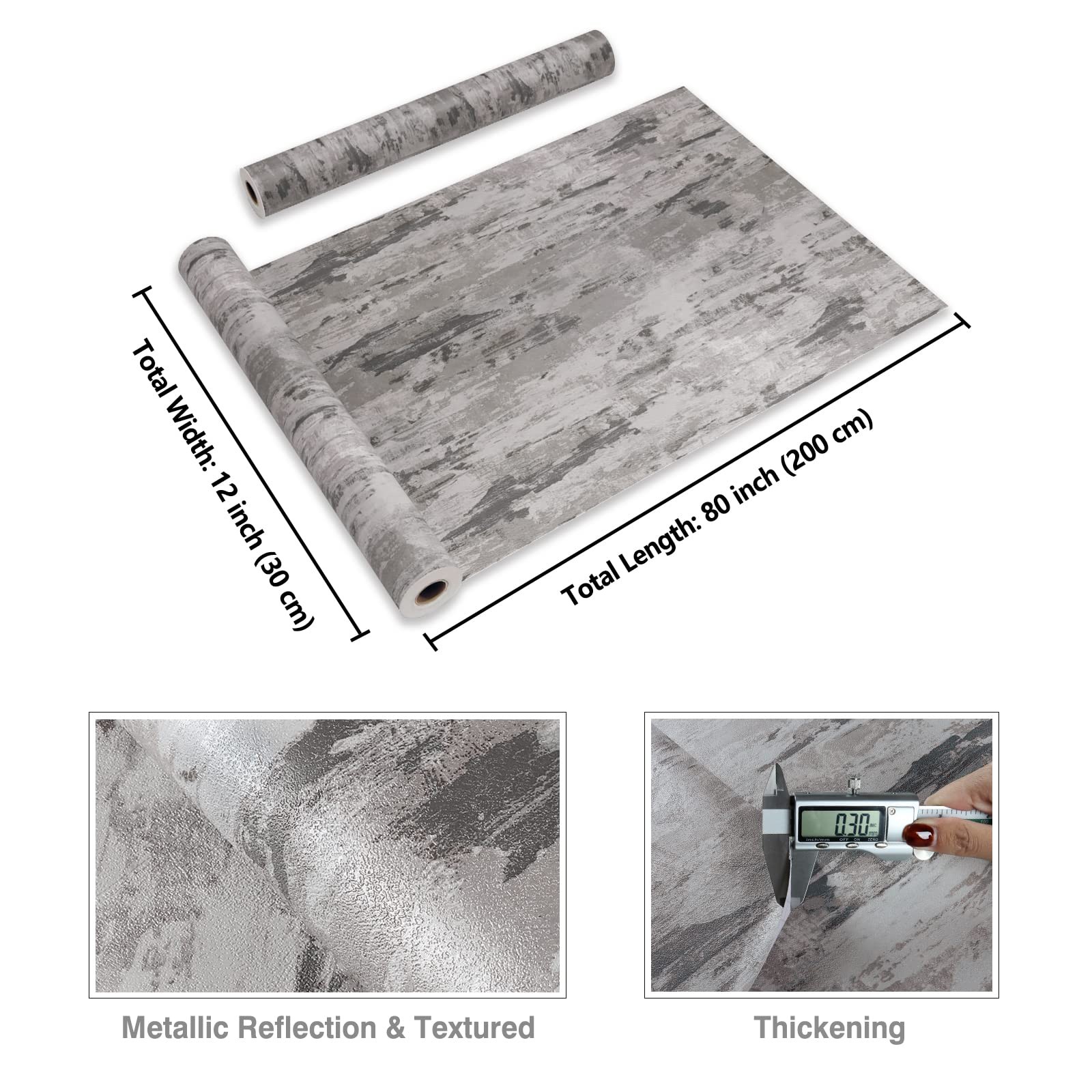 CRE8TIVE Stained Grey Concrete Wallpaper Cement 12″ x 80″,
