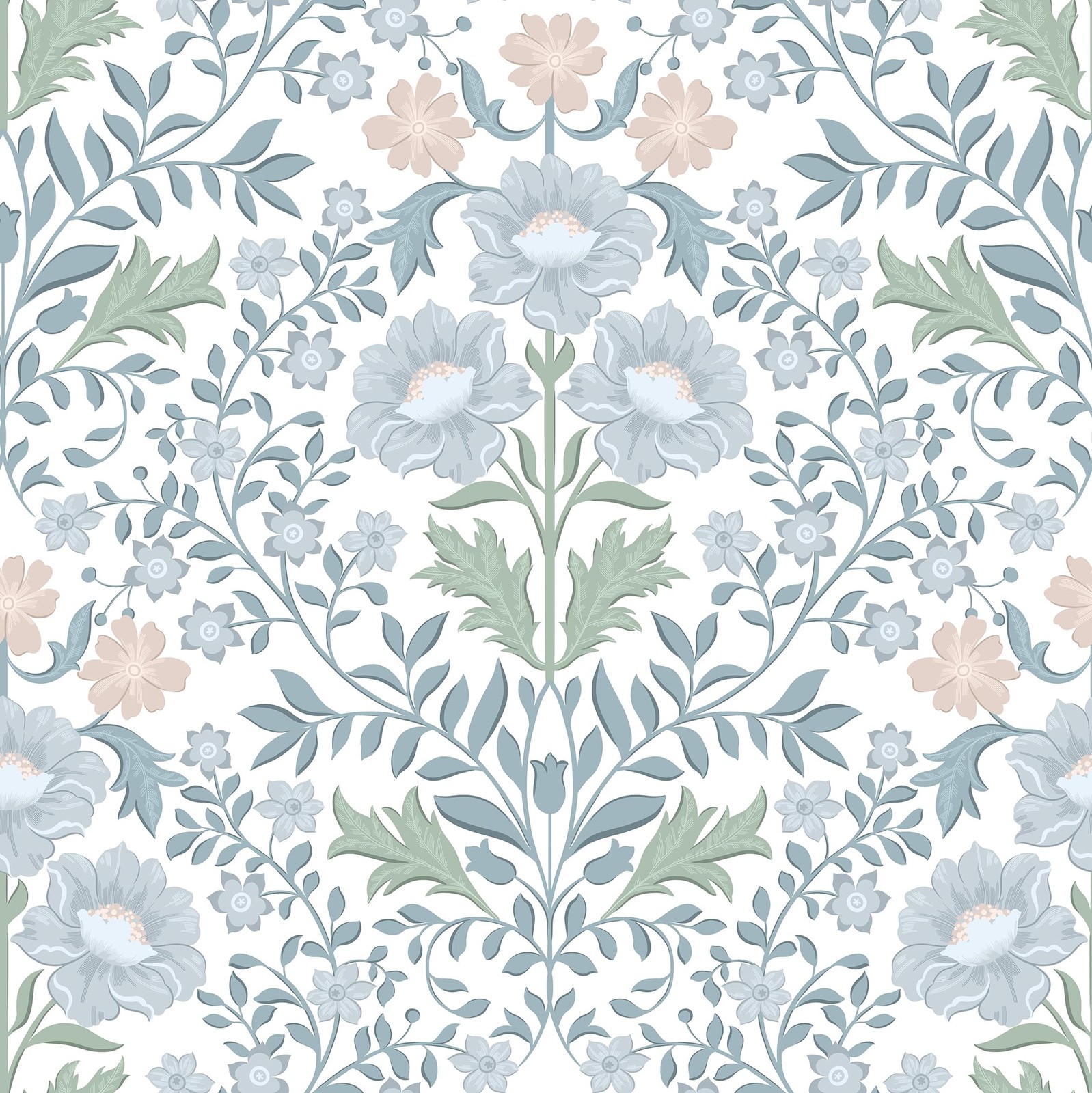 PeonyQueen Floral Peel and Stick Wallpaper 17.3″ x 78.8″, Blue White