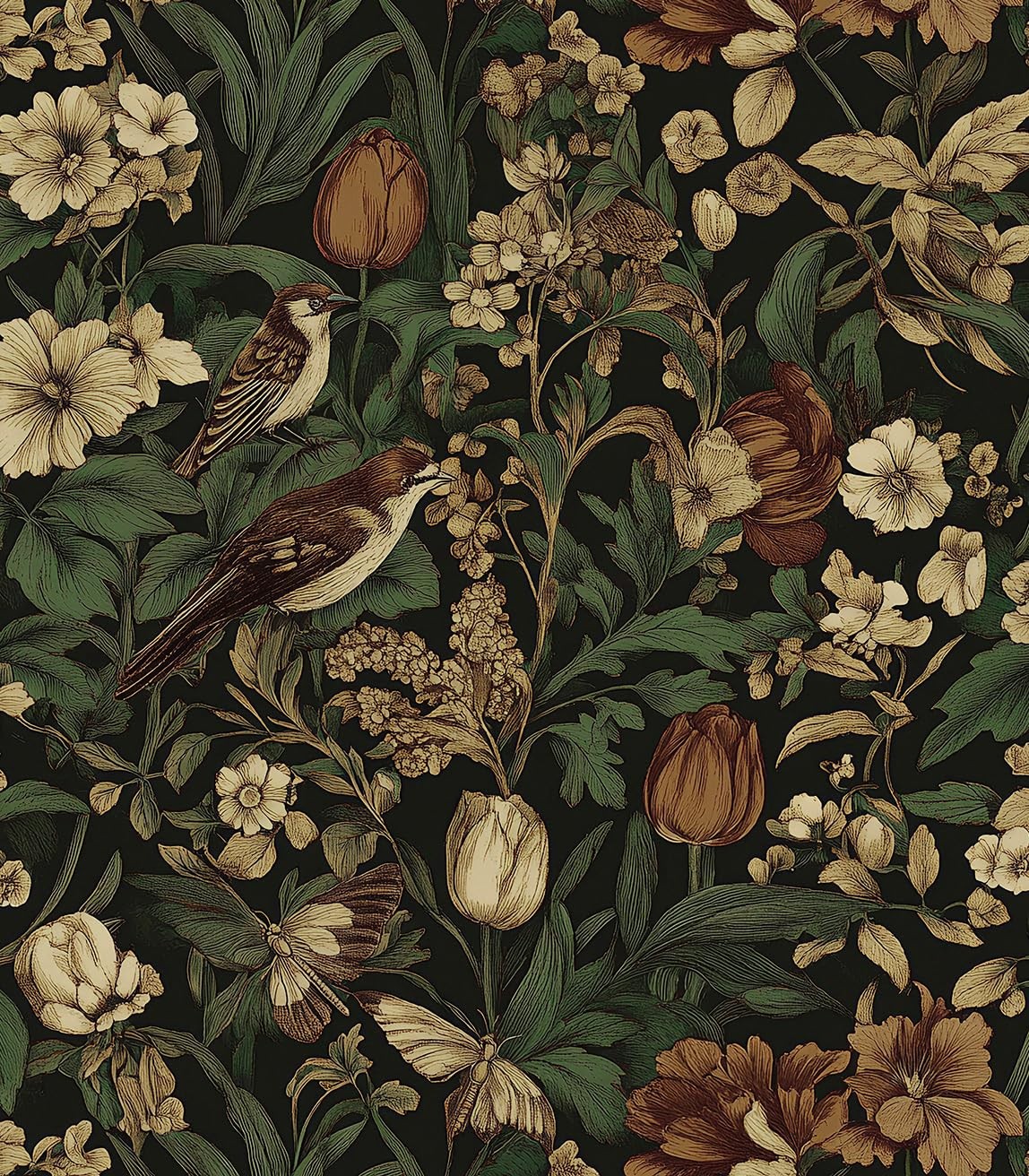 Erfoni 17.3″ x118″ Vintage Floral Peel and Stick Wallpaper x 118″, Dark