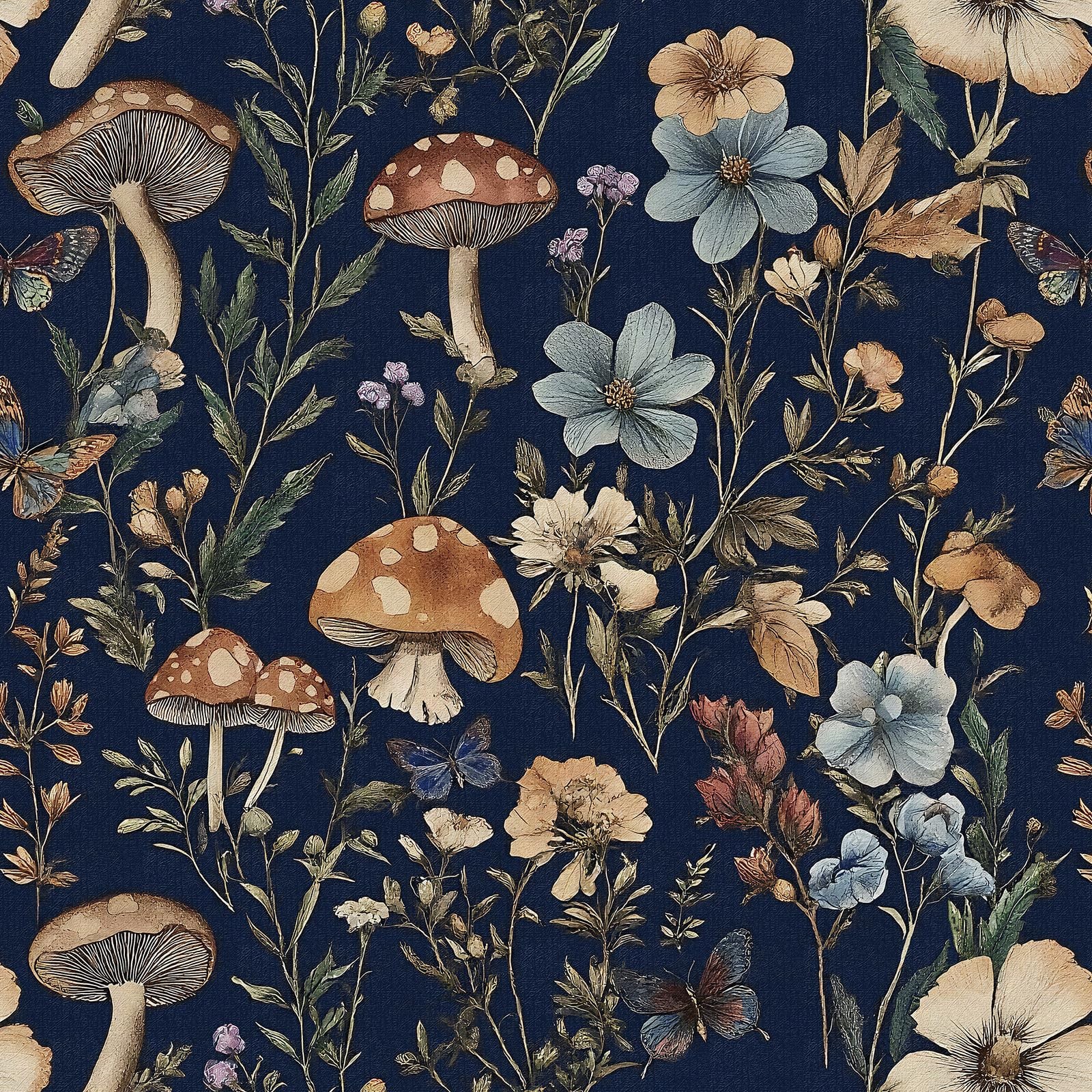 Froluya Mushroom Wallpaper Peel and Stick Dark Blue 16.9″ x 118.1″,