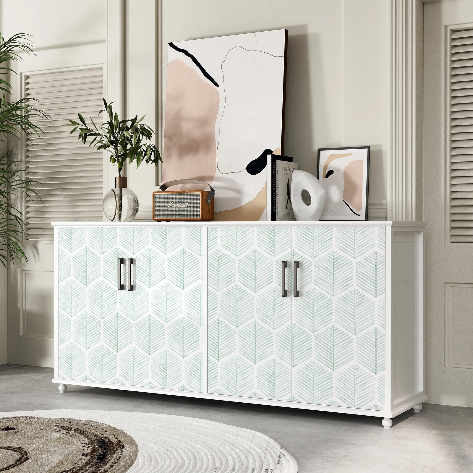 MelunMer Modern Peel and Stick Wallpaper Boho 78.7″×17.3″ （9.5 sq.ft）, Green