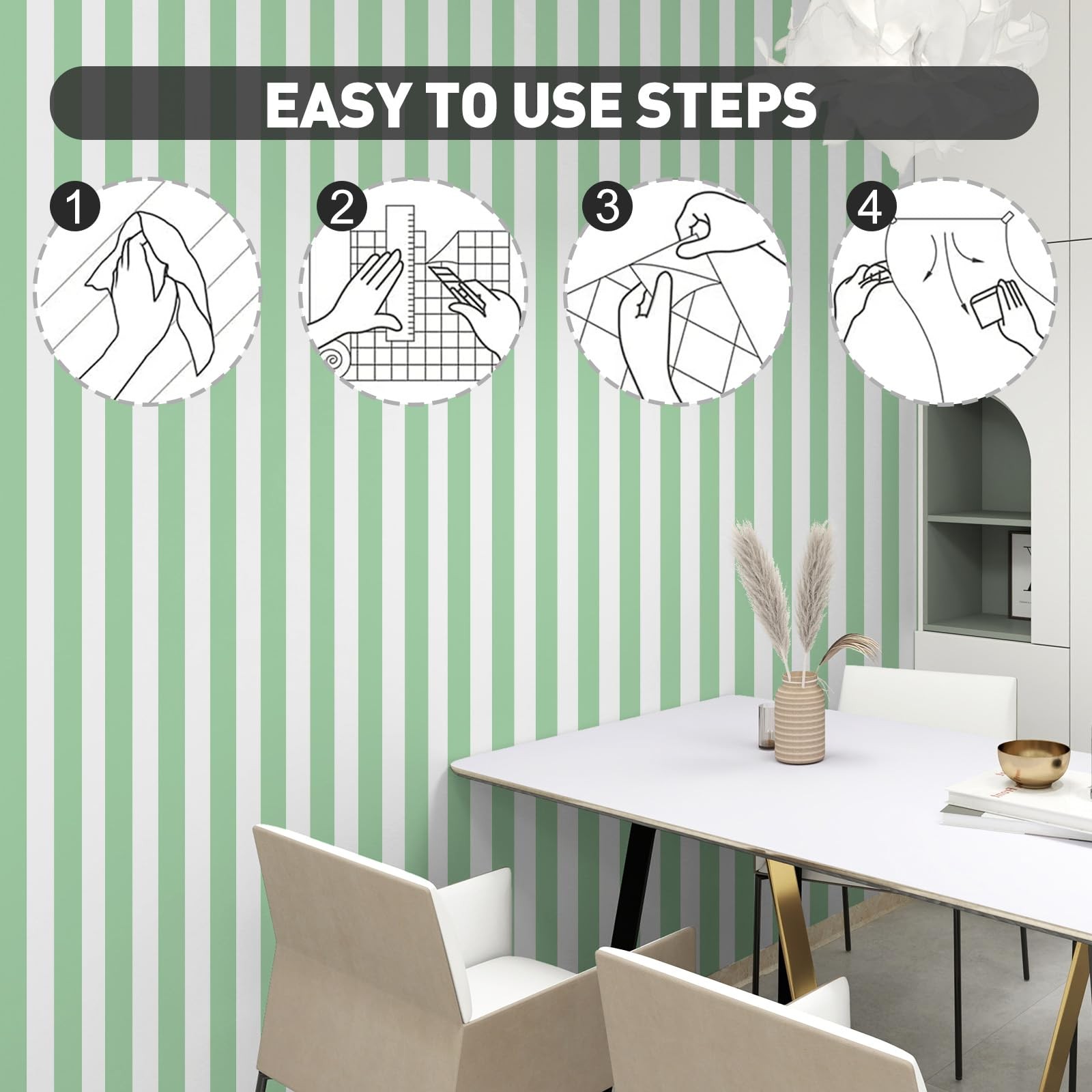 Qianglive Green and White Striped Wallpaper 17.3″ x 480″, Green/White