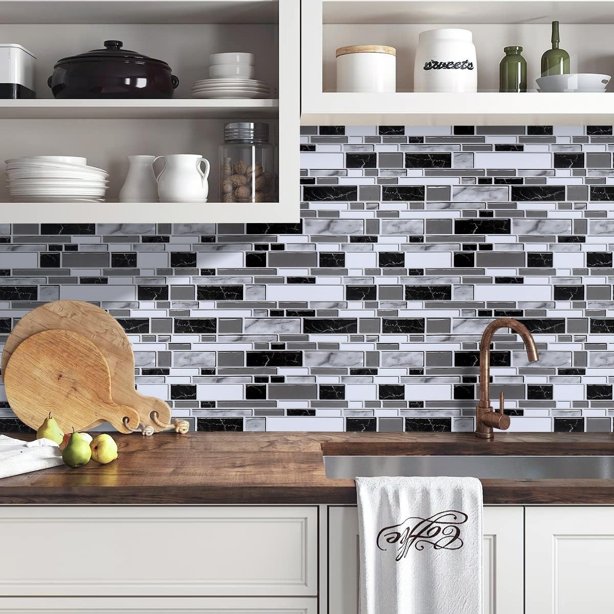 Livebor Peel and Stick Kitchen Wallpaper Backsplash 11.8 x 78.7, Black/White