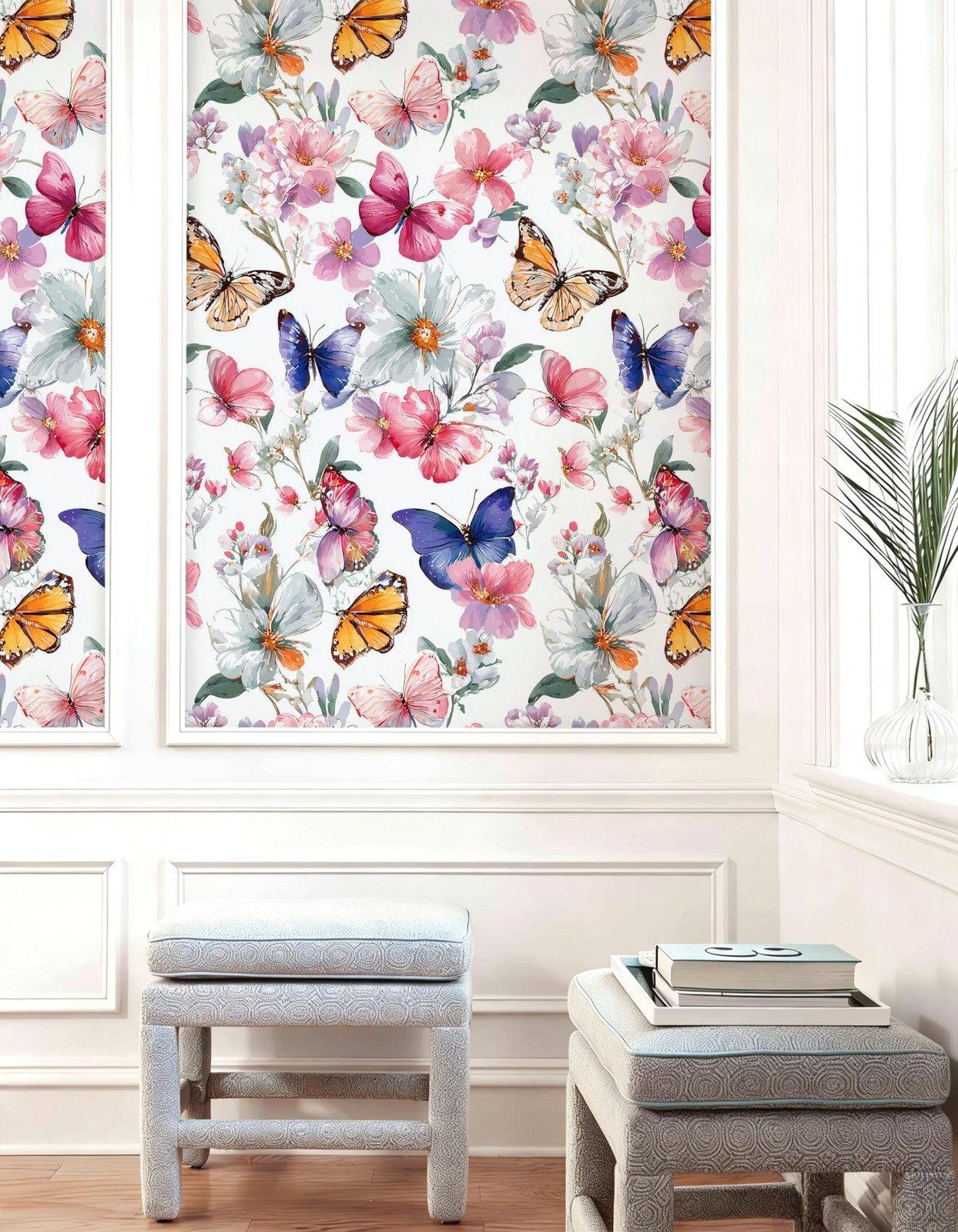 Willowix Floral Peel and Stick Wallpaper Butterfly 17″ x 118″, Colourful