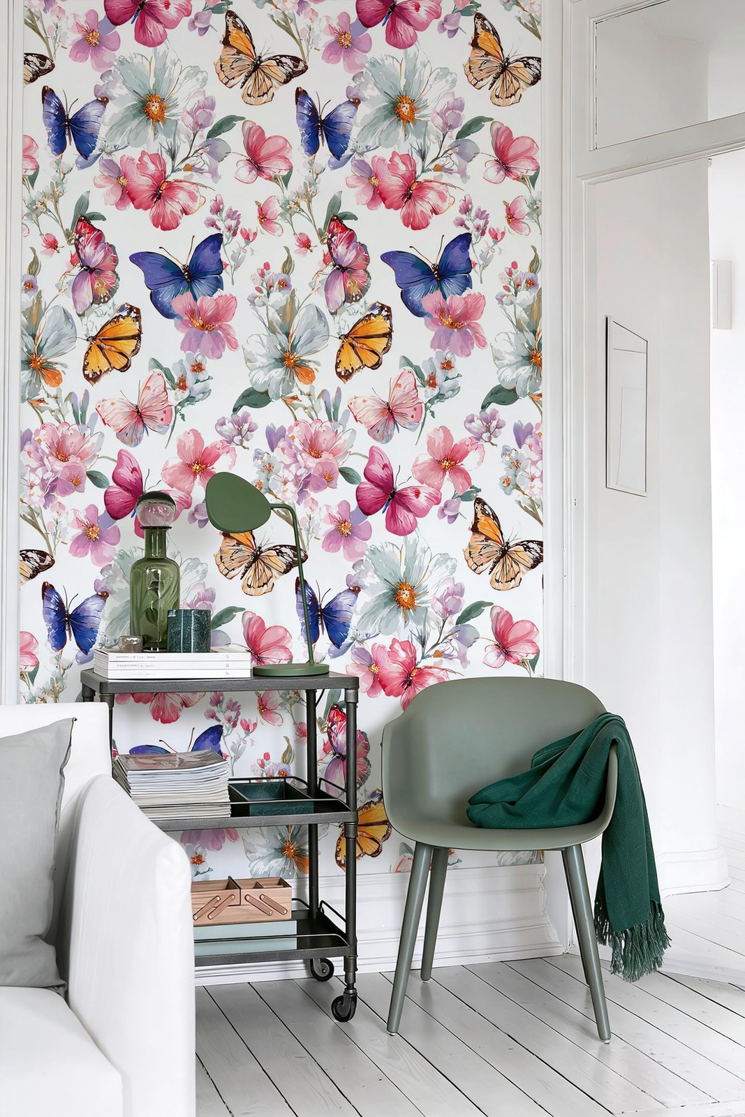 Willowix Floral Peel and Stick Wallpaper Butterfly 17″ x 118″, Colourful