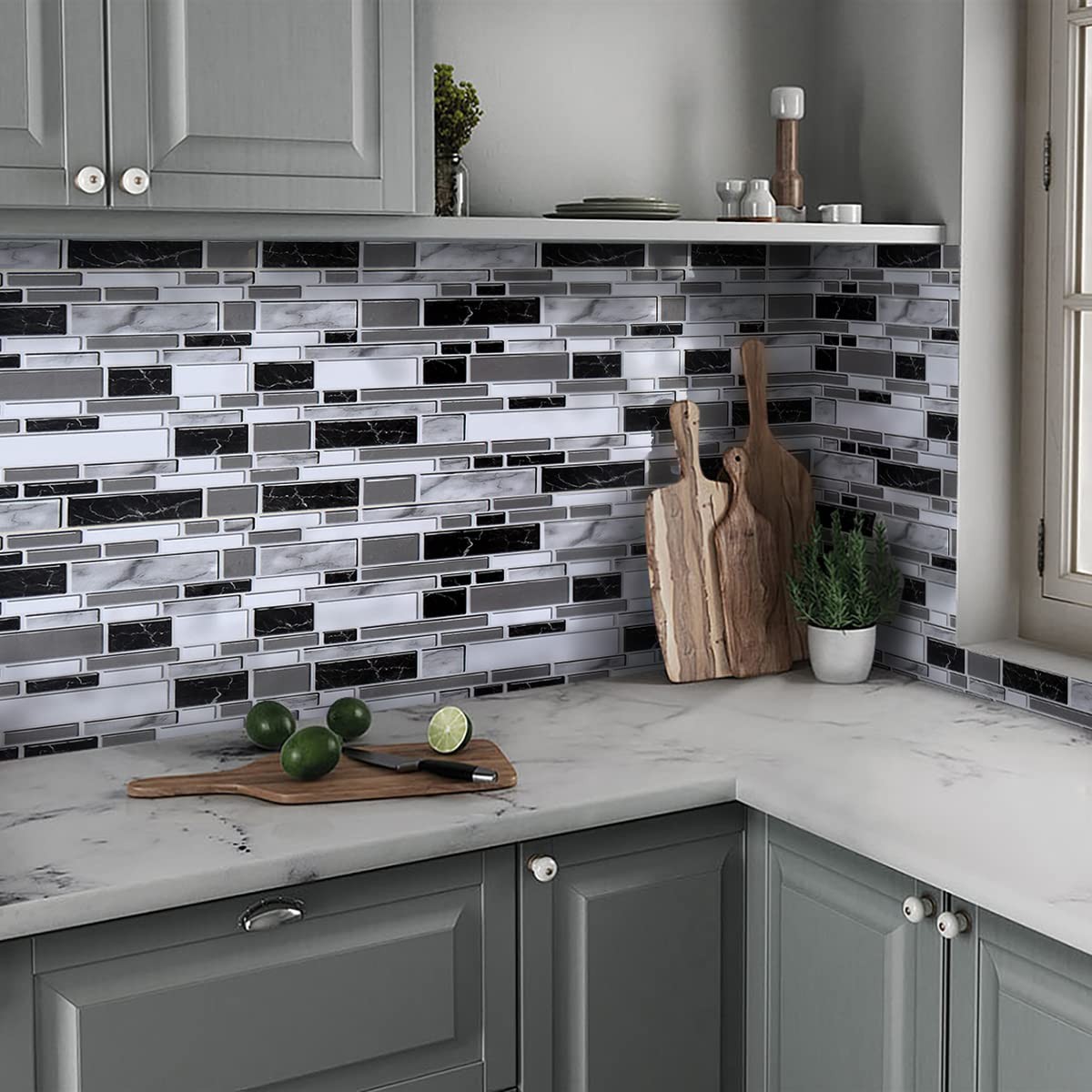 Livebor Kitchen Wallpaper Peel and Stick for 11.8″ x 78.7″, Black/White