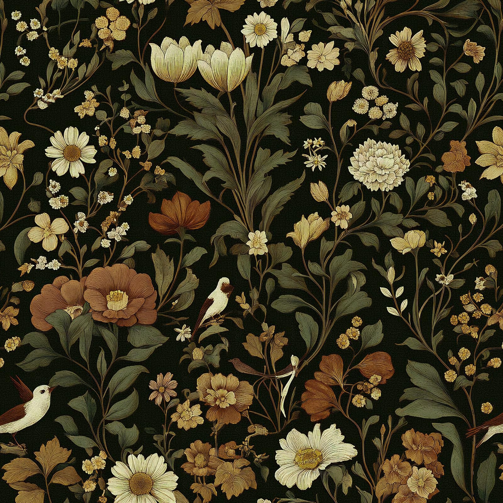 Jeweluck Dark Floral Peel and Stick Wallpaper Bird 16.9inch x 118.1inch,