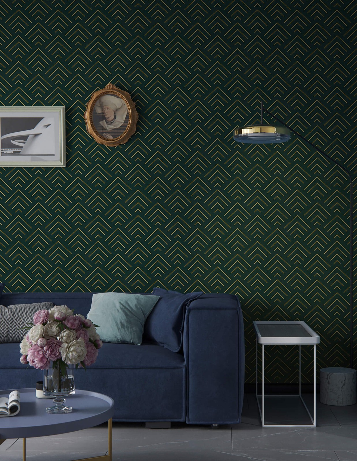 Heroad Peel and Stick Wallpaper Dark Green 17.3″ x 78.7″, Gold