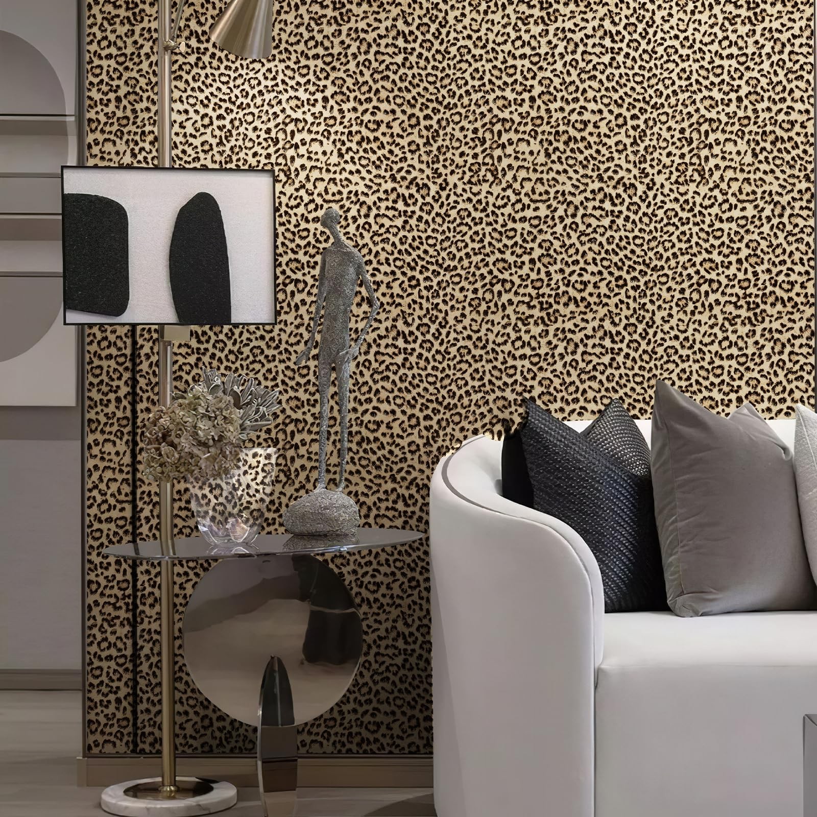 JiffDiff Leopard Print Peel and Stick Wallpaper, 17.3″ x 120″, Black/Gold