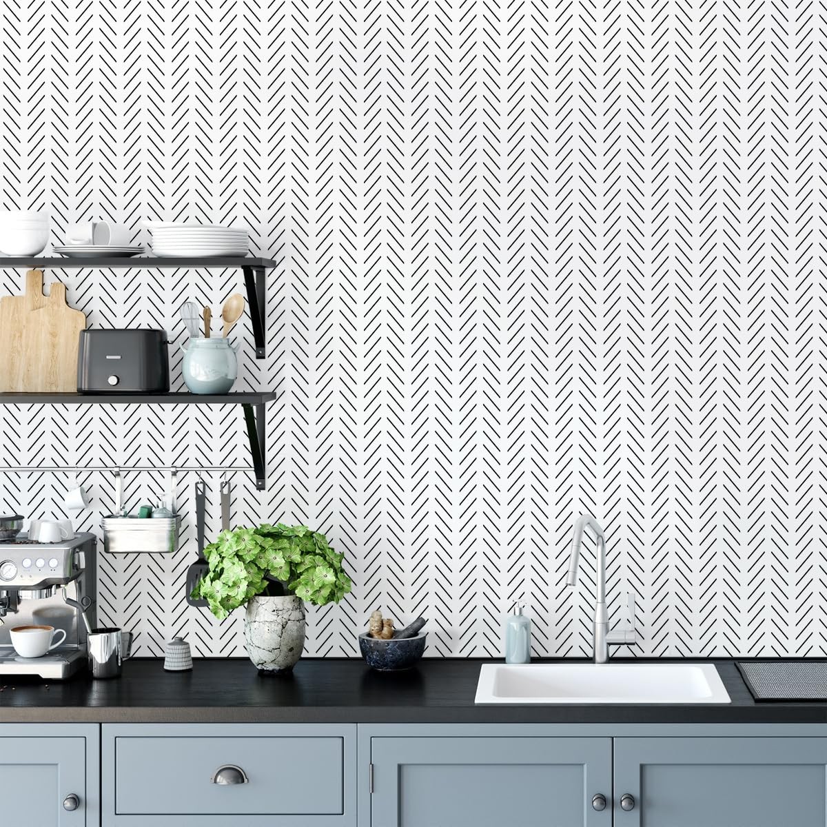 Erfoni Black and White Peel Stick Wallpaper Modern 17.7″ x 118.1″,