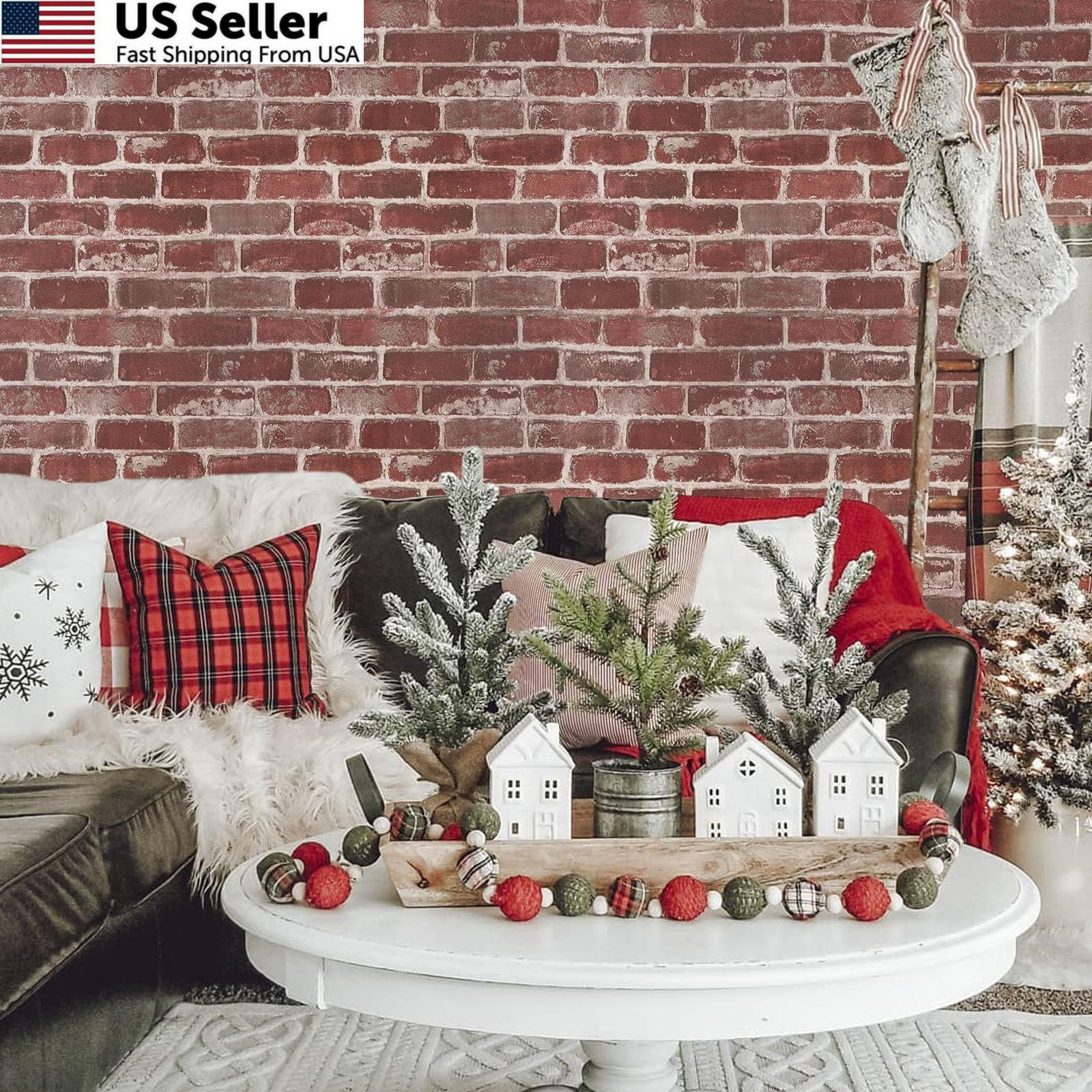Qianglive Red Brick Peel and Stick Wallpaper 17.5″×120″ 17.5″ x 120″,