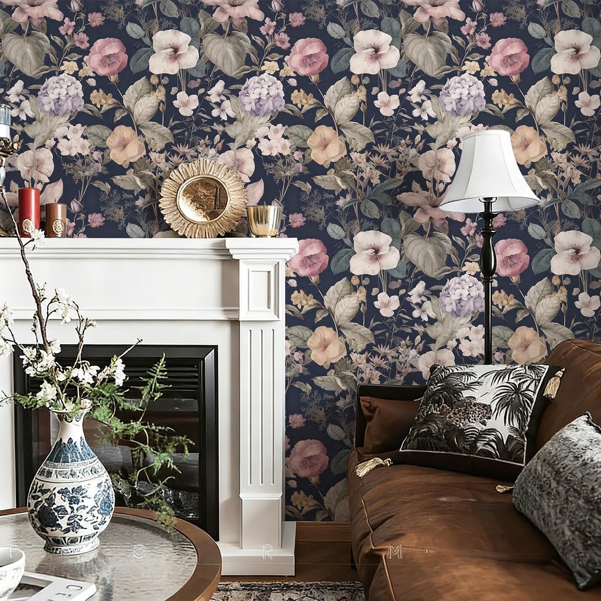 Jeweluck Vintage Floral Peel and Stick Wallpaper 16.9inch×118.1inch, C