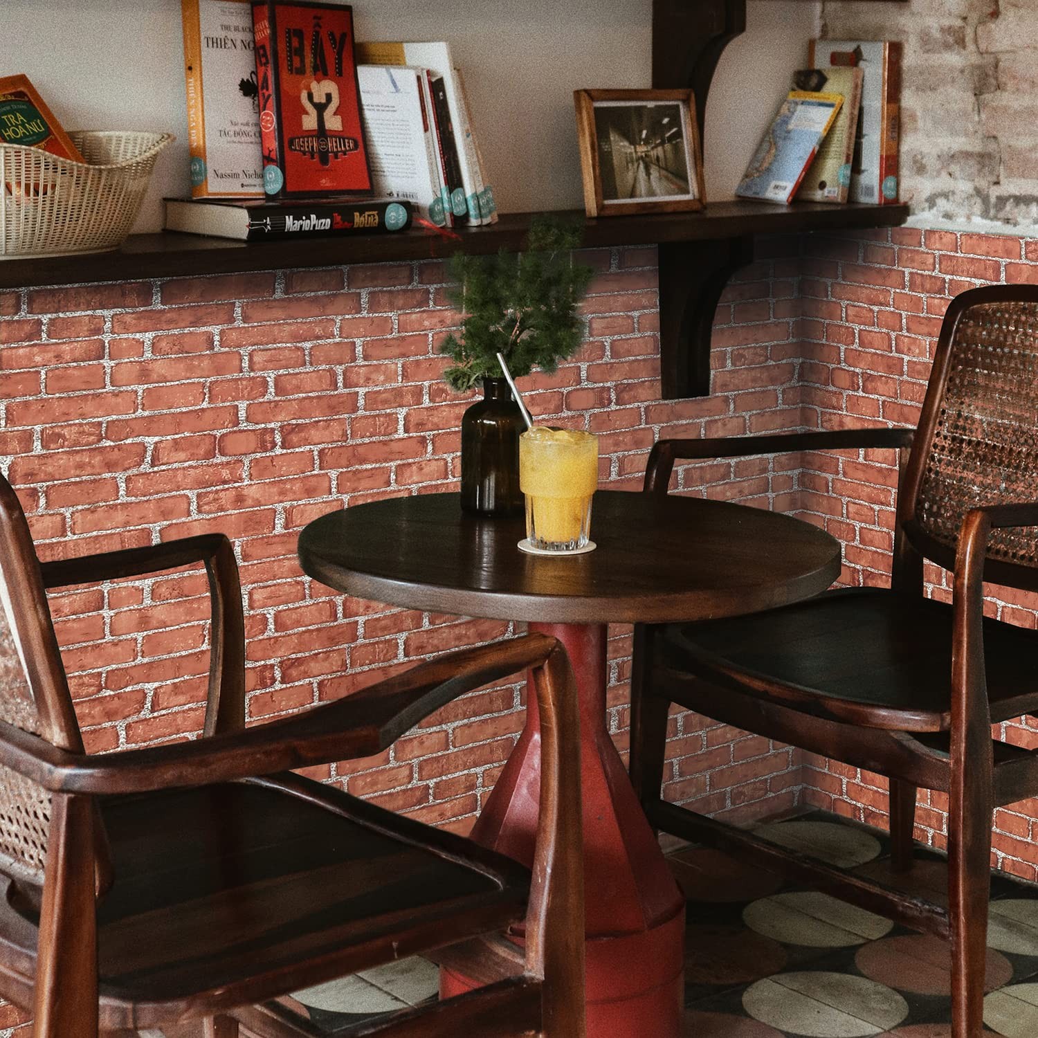 Naphite Red Brick Peel and Stick Wallpaper 3D Faux 17.7″ x 393″,