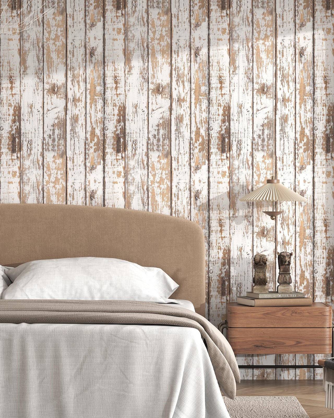 White and Brown Wood Wallpaper Vintage 17.3″ x 78.8″,