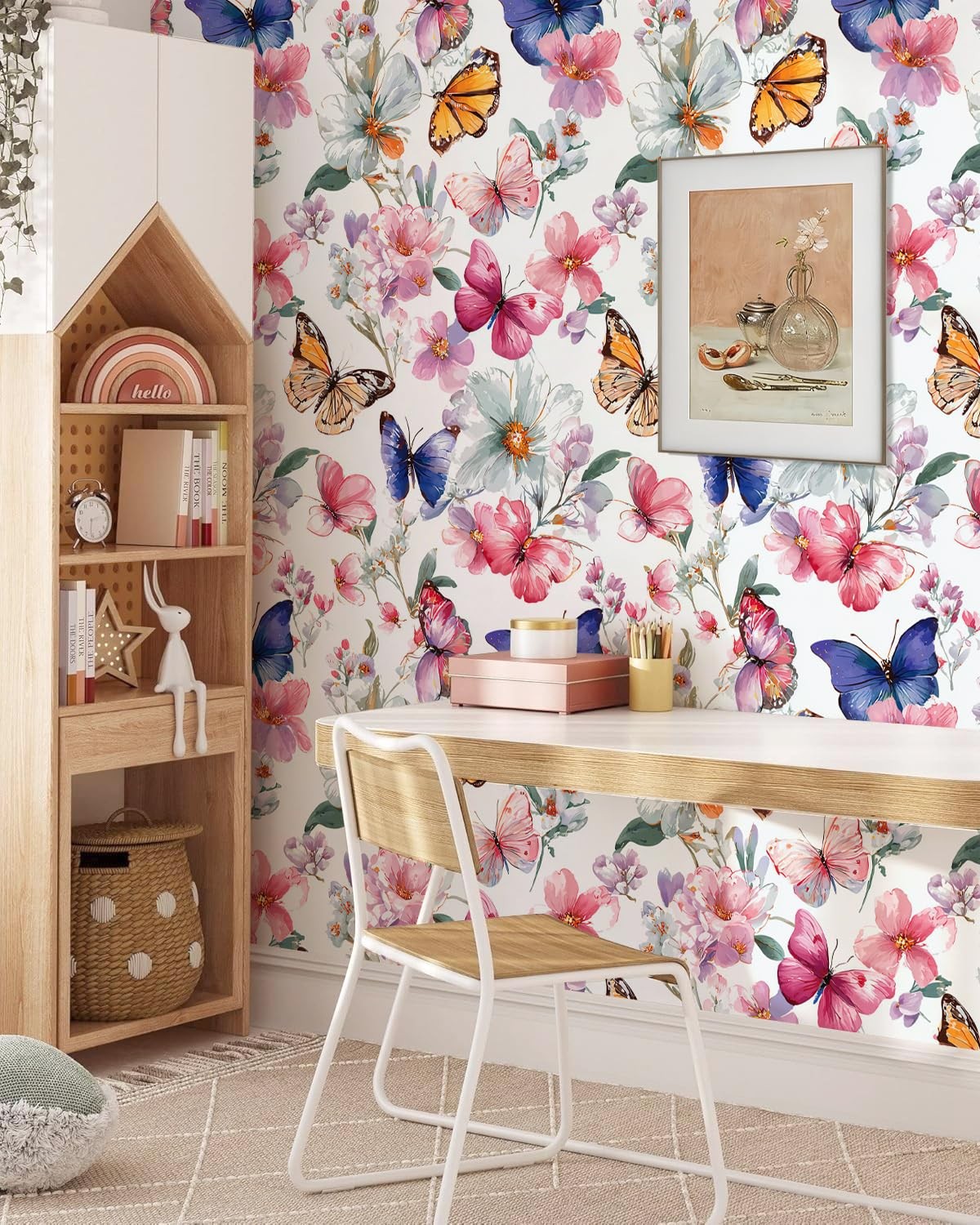 Willowix Floral Peel and Stick Wallpaper Butterfly 17″ x 118″, Colourful