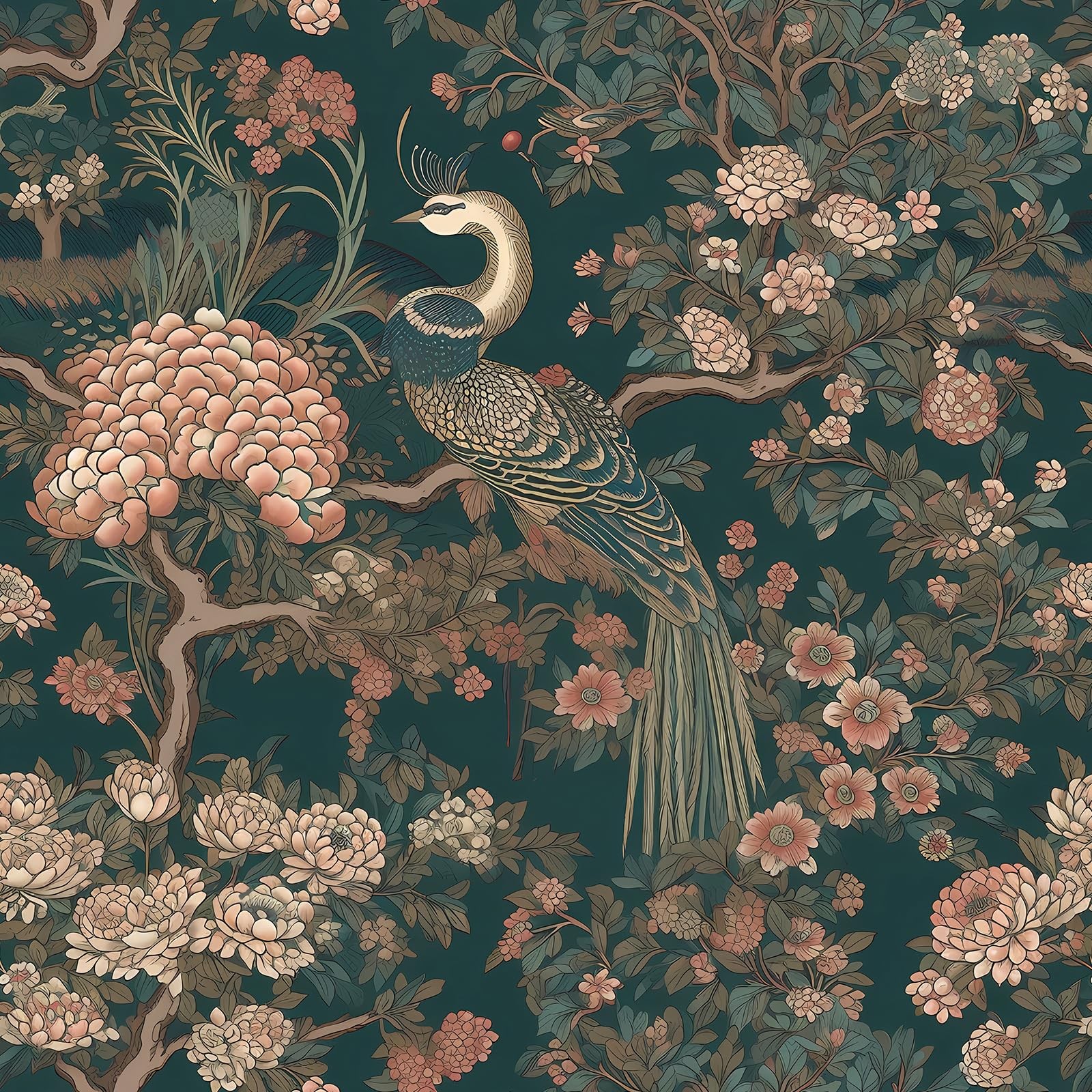 ReWallpaper Dark Green Chinoiserie Wallpaper 17.5in x 10ft,