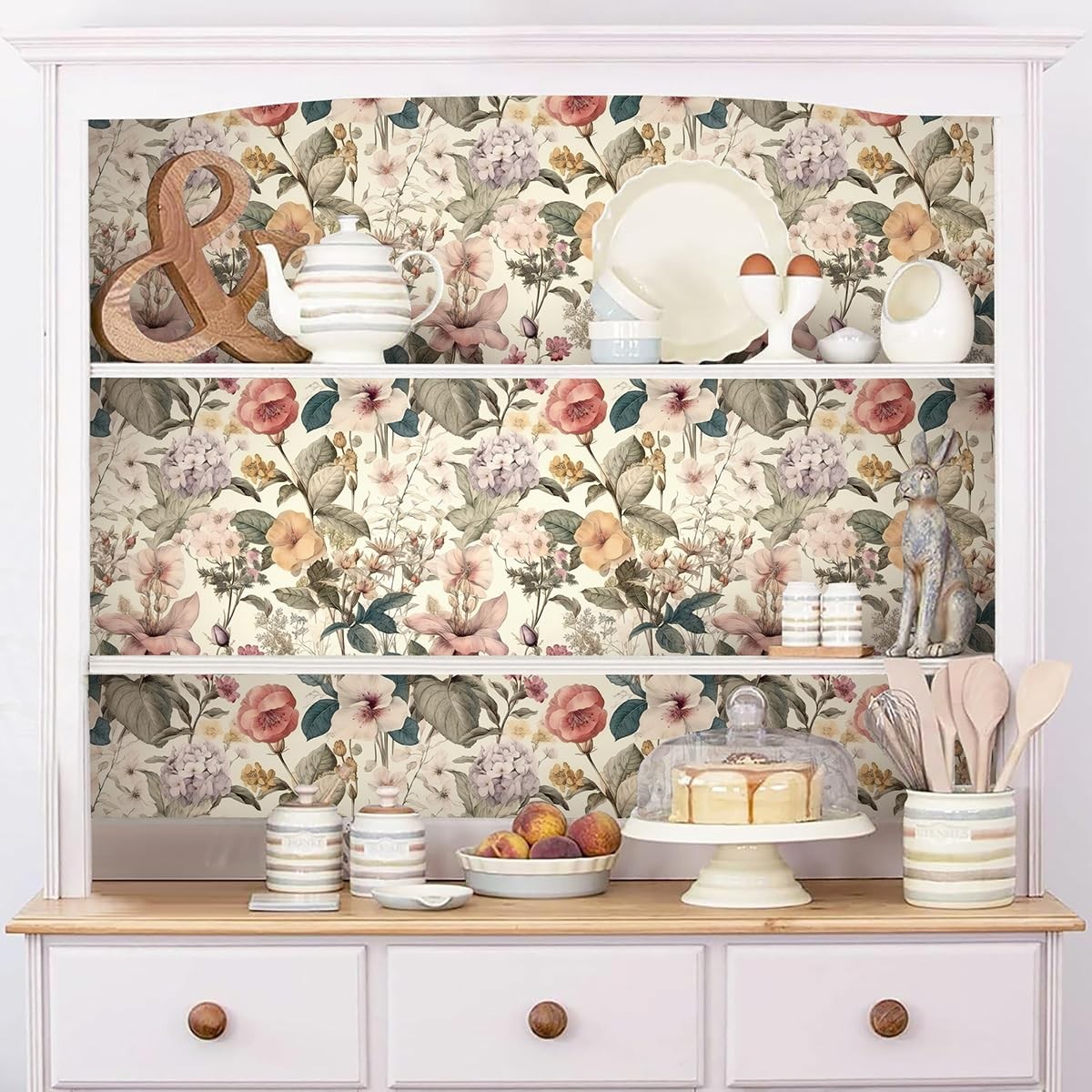 Jeweluck Floral Wallpaper Peel and Stick Vintage 16.9inch×118.1inch, A