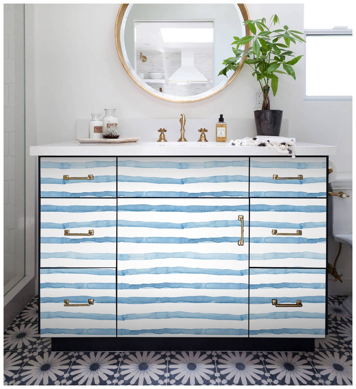 HAOKHOME Striped Peel and Stick Wallpaper 17.7in x 9.8ft, Indigo Blue/White