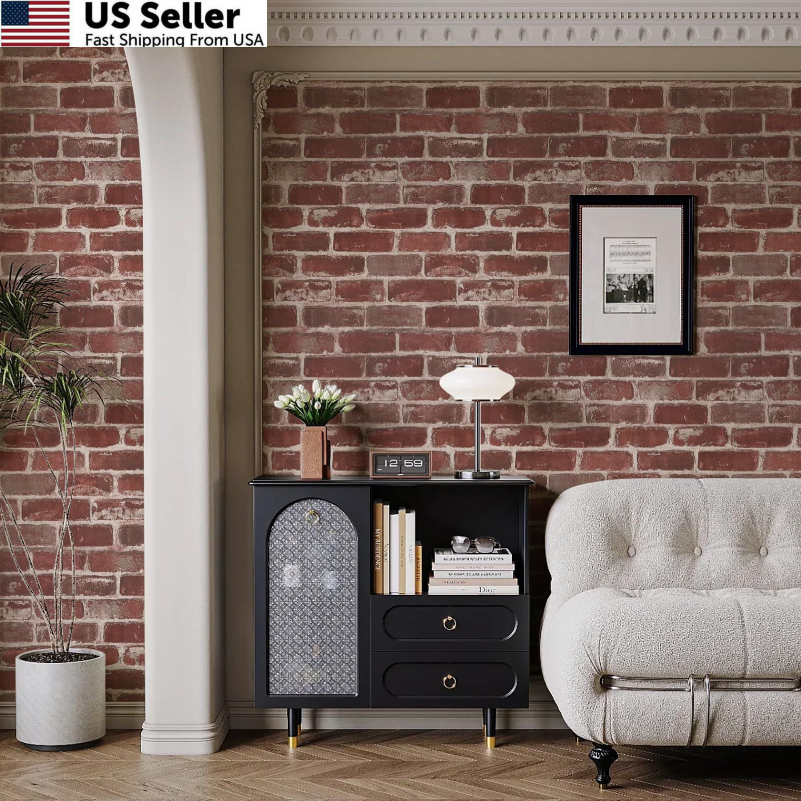 Qianglive Red Brick Peel and Stick Wallpaper 17.5″×120″ 17.5″ x 120″,
