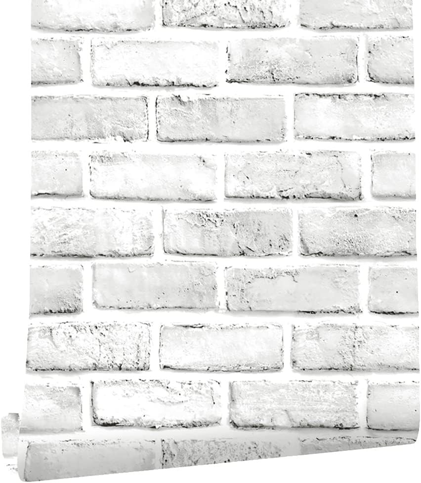 Cohoo Home Brick Wallpaper Peel and 17.7“×118", Gray/White