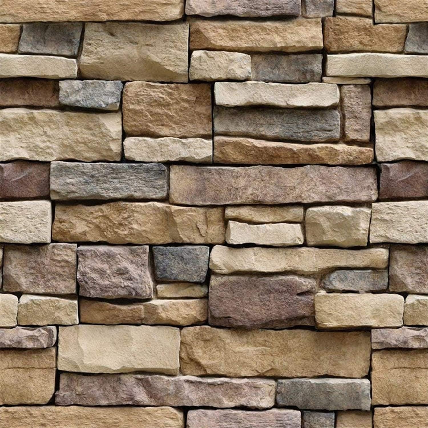 Abyssaly Stone Wallpaper Brick Peel and Stick 17.7″ x 393.7″, Brown