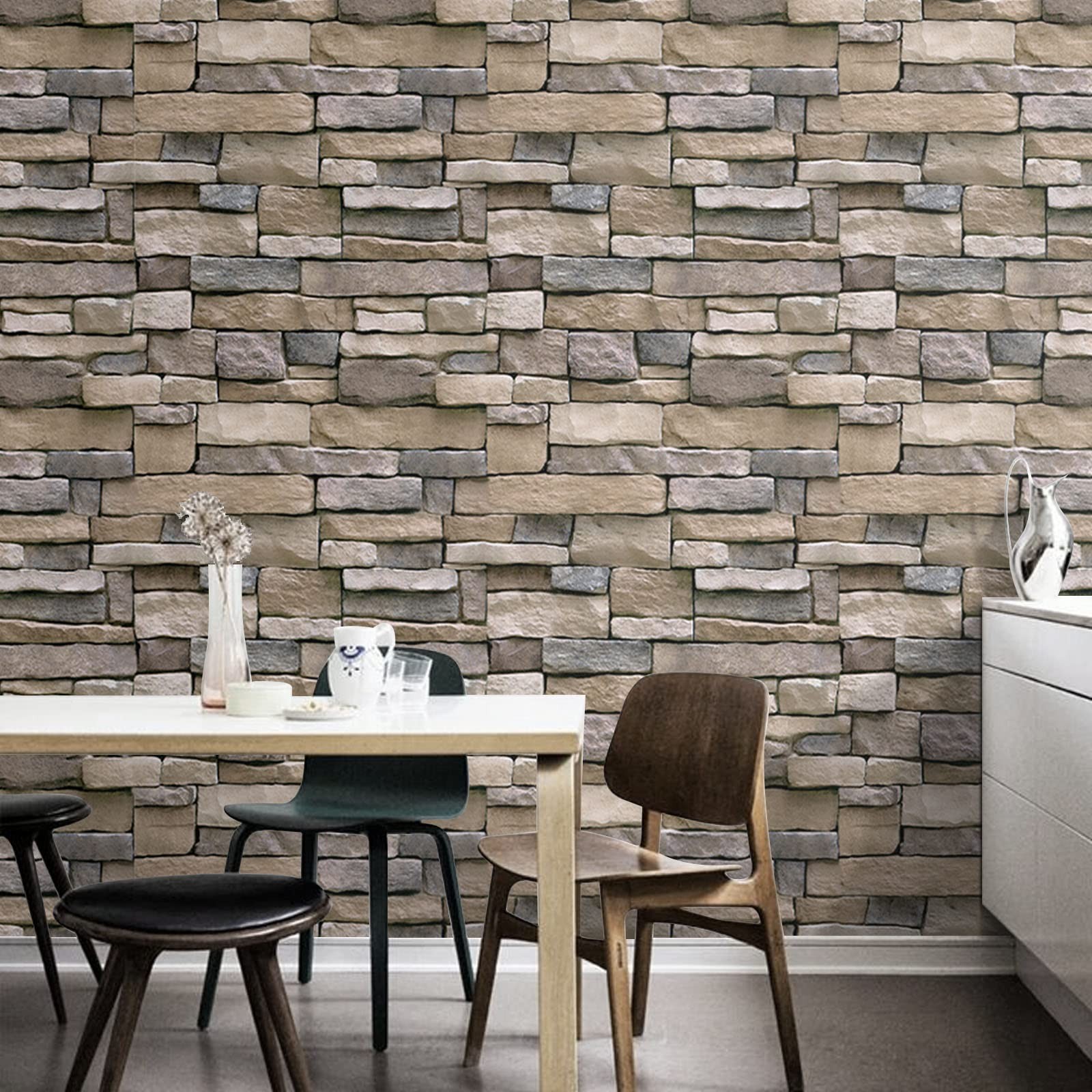 Abyssaly Stone Wallpaper Brick Peel and Stick 17.7″ x 118″, Brown