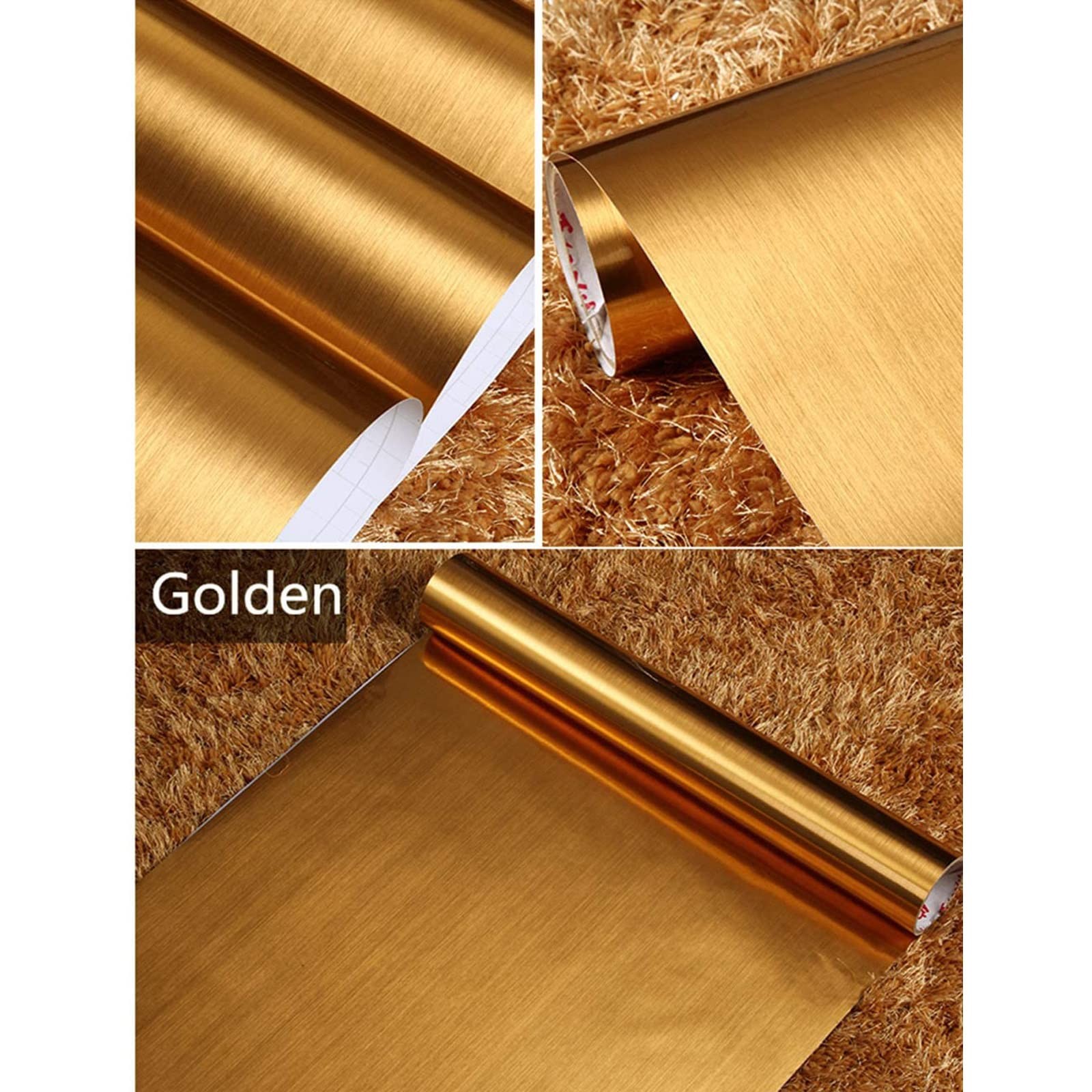 Gold Stainless Steel Wallpaper Self-Adhesive Cleanable 17.71″ X 78.7″,